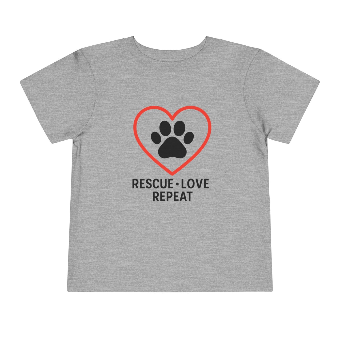 Rescue Love Repeat Toddler Tee, Kids Animal Lover Shirt, Adoption Support T-Shirt, Perfect Gift for Pet Lovers, Heart Paw Print Tee