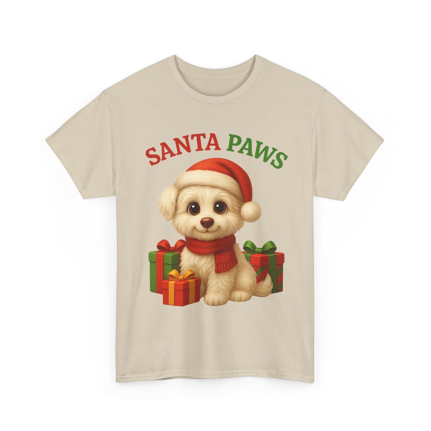 Santa Paws Unisex Heavy Cotton Tee - Festive Holiday Shirt, Christmas Dog Lovers, Pet Gifts, Cute Animal Apparel, Winter Tee