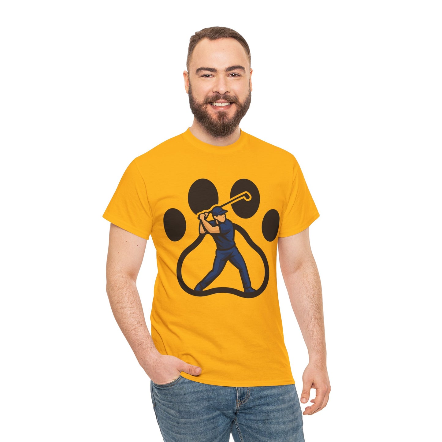 Paw Print Baseball Tee, Unisex Heavy Cotton Tee, Animal Lover Gift, Dog Dad Shirt, Casual Wear, Perfect for Birthdays, Sports Events