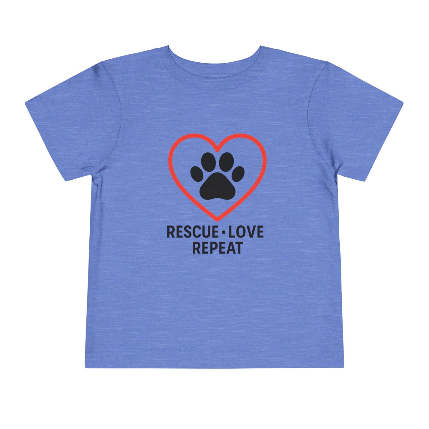 Rescue Love Repeat Toddler Tee, Kids Animal Lover Shirt, Adoption Support T-Shirt, Perfect Gift for Pet Lovers, Heart Paw Print Tee
