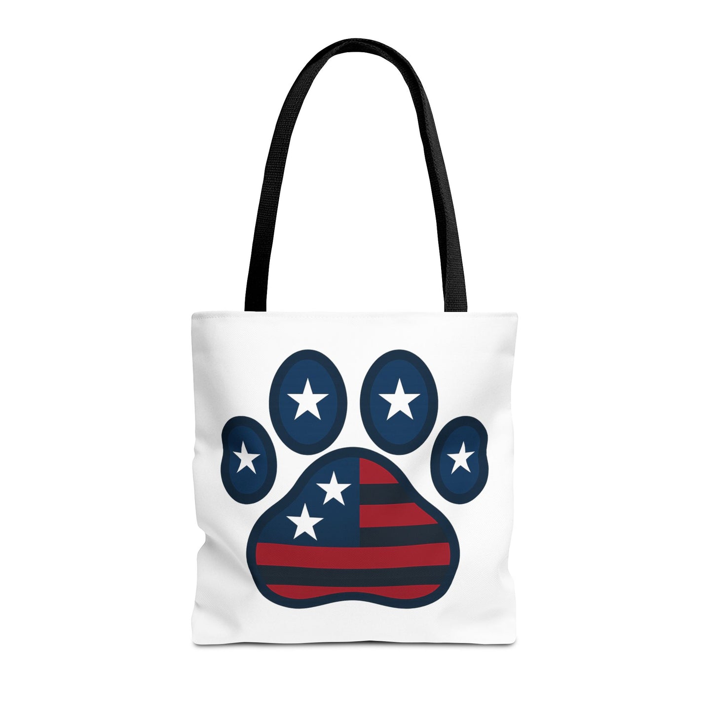 Patriotic Dog Paw Tote Bag | USA Flag Inspired | Perfect for Pet Lovers, Independence Day, Gift for Dog Moms, Eco-Friendly, AOP