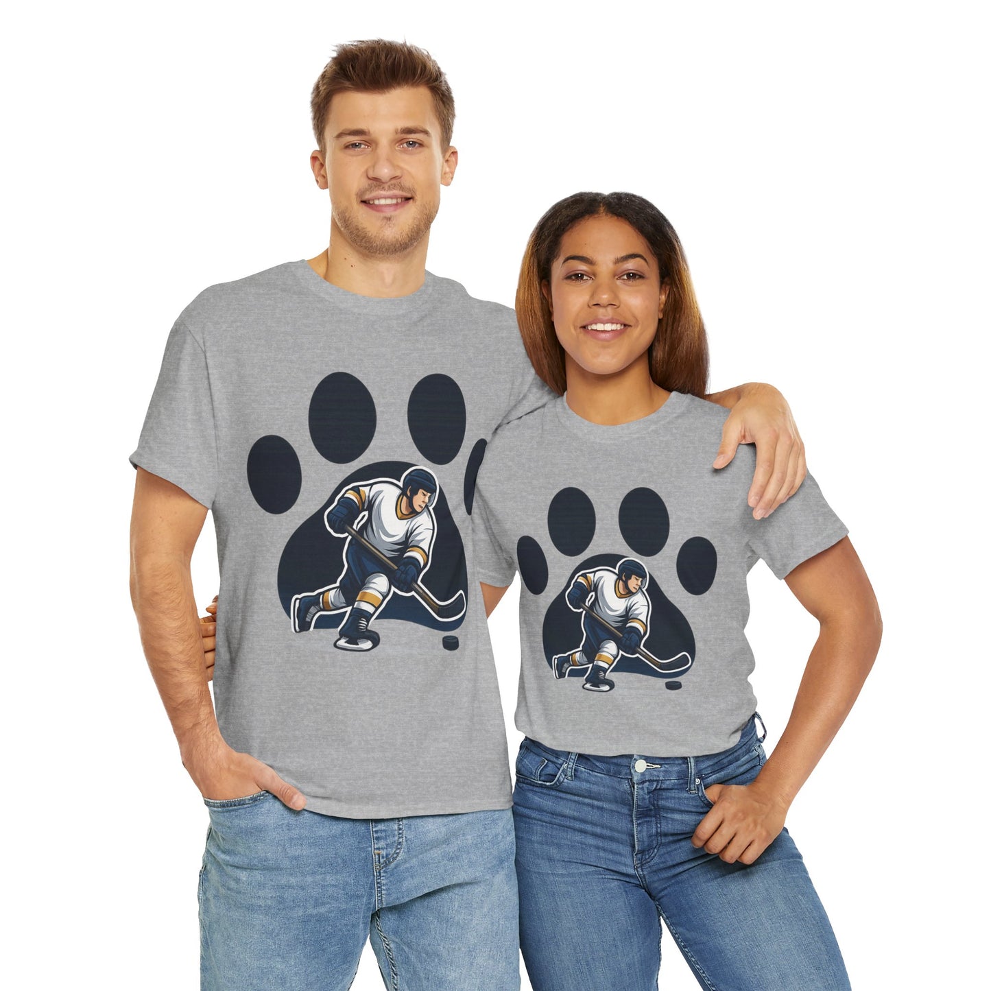 Hockey Paw Print Tee - Perfect for Ice Hockey Fans, Game Day Wear, Sports Events, Gifts for Athletes, Unisex Heavy Cotton T-Shirt