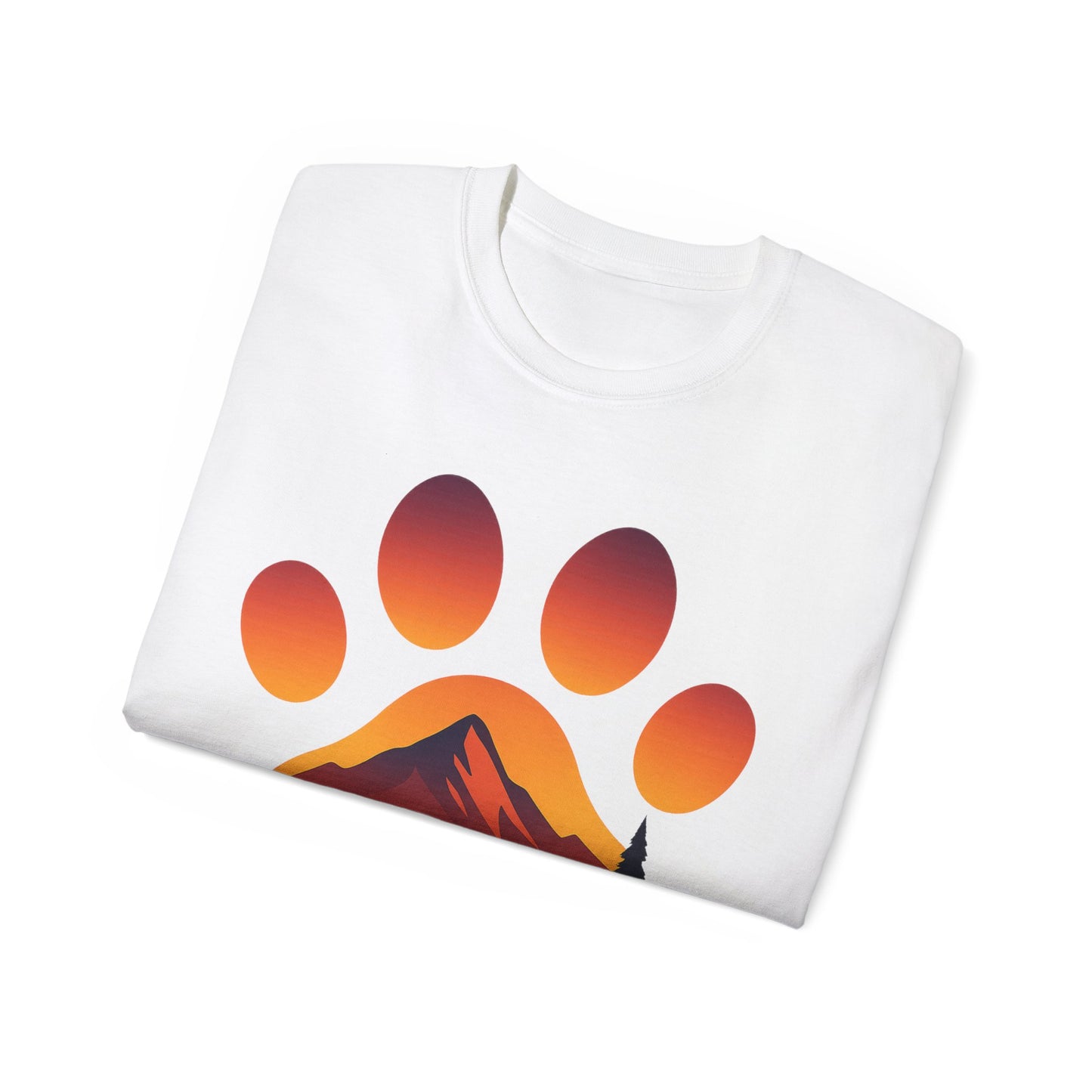 Mountain Sunset Paw Print Tee, Perfect for Dog Lovers, Gifts for Pet Owners, Nature Lovers, Hiking Apparel, Casual Wear