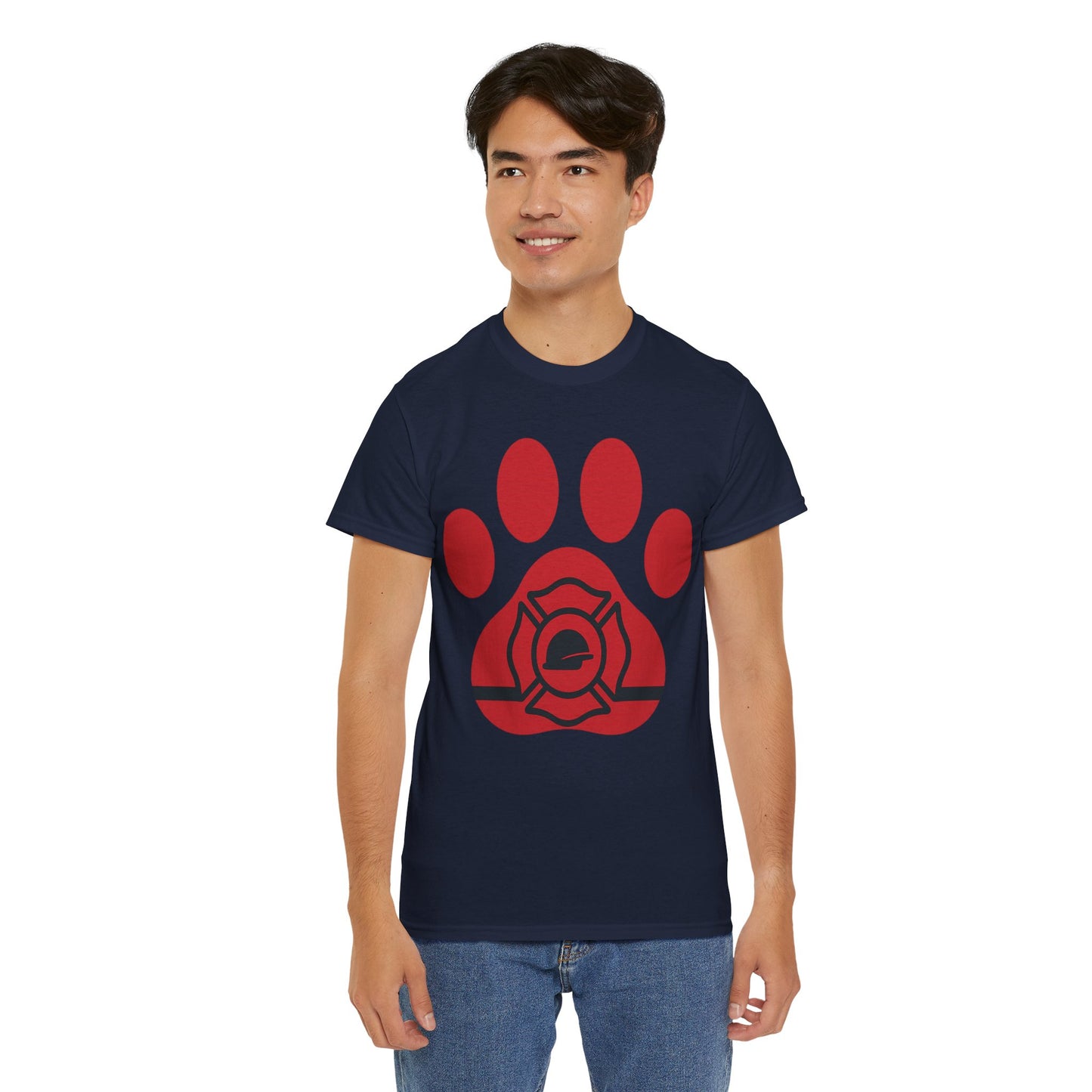 Firefighter Paw Print Tee, Unisex Heavy Cotton T-Shirt, Animal Lover Gift, Firefighter Appreciation, Casual Wear, Pet Lover Apparel