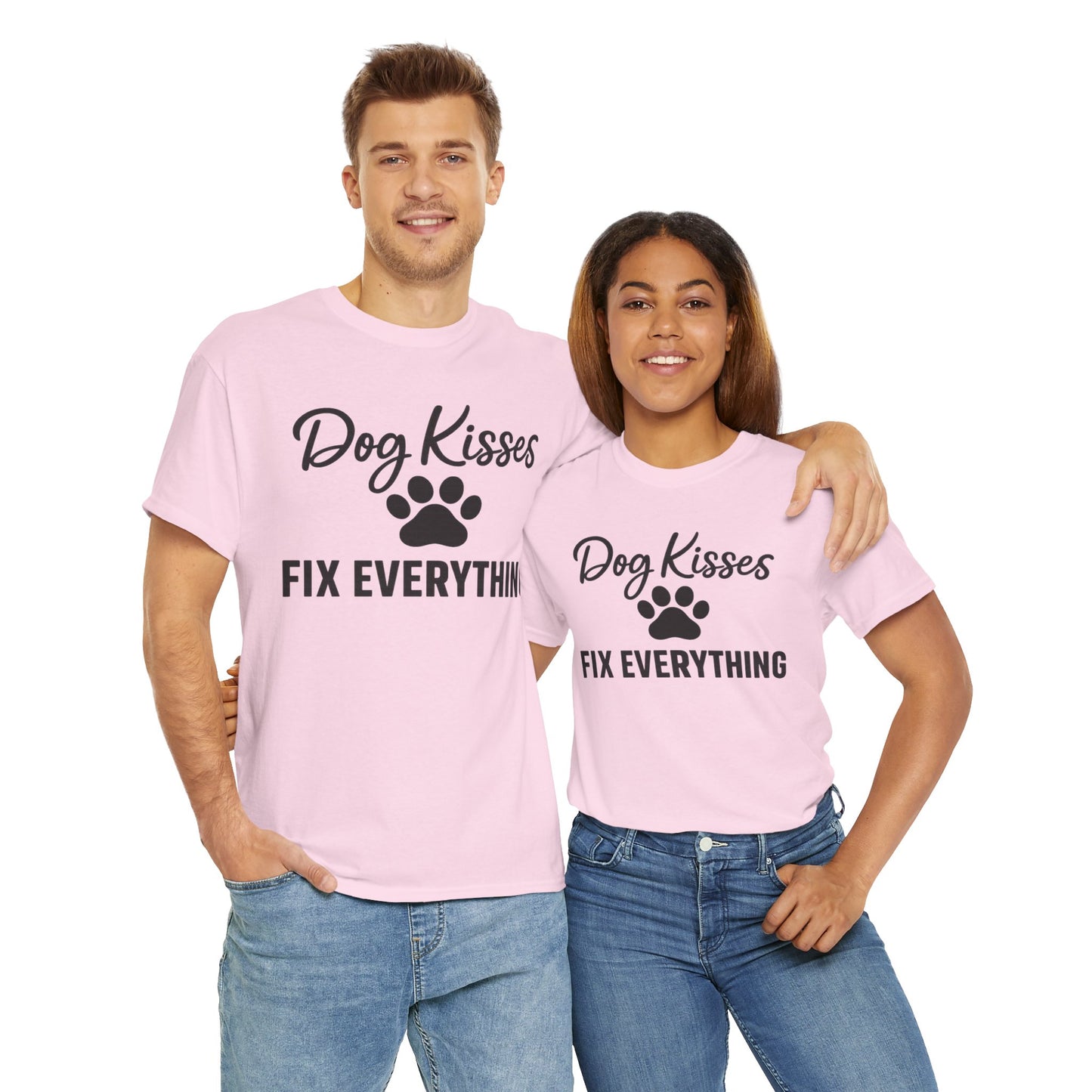 Dog Kisses Fix Everything Unisex Heavy Cotton Tee, Pet Lover Shirt, Gift for Dog Owners, Animal Rescue Supporter Tee, Casual Everyday Wear