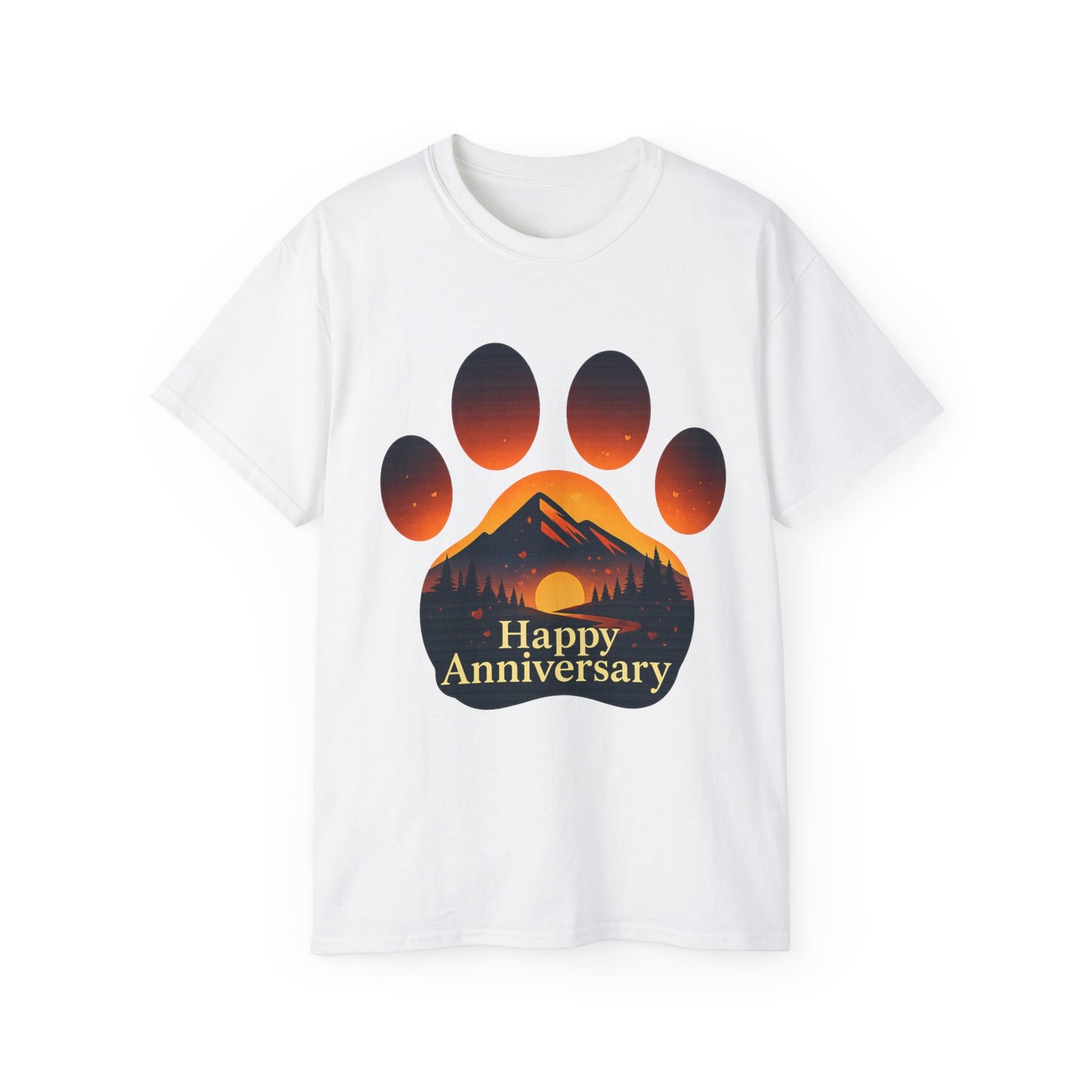 Anniversary Paw Print Tee - Happy Anniversary Shirt for Pet Lovers, Gift for Him/Her, Cute Animal Lover Gift, Unisex Cotton T-Shirt