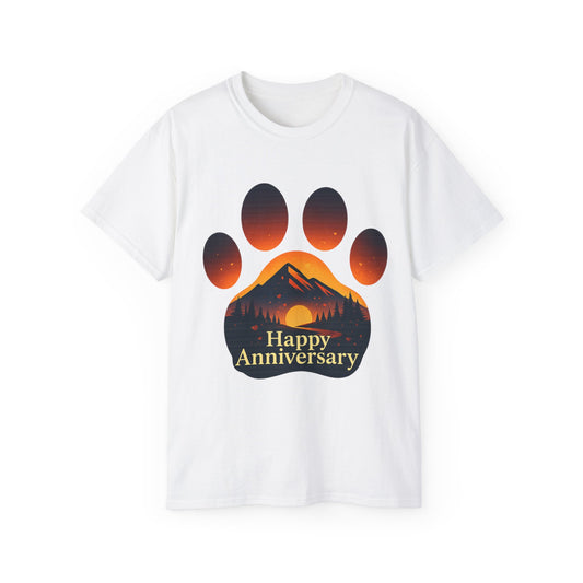 Anniversary Paw Print Tee - Happy Anniversary Shirt for Pet Lovers, Gift for Him/Her, Cute Animal Lover Gift, Unisex Cotton T-Shirt