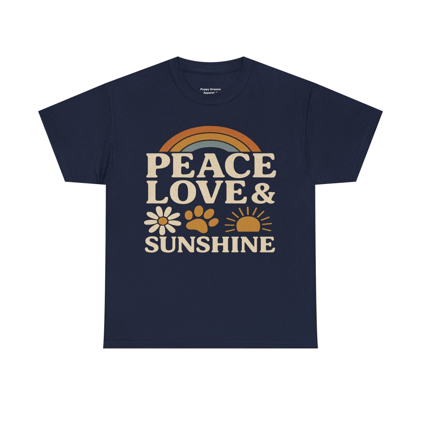 Peace Love Sunshine Unisex Heavy Cotton Tee – Cozy Vibes, Perfect for Casual Wear, Gift for Animal Lovers, Summer Days, Everyday Comfort