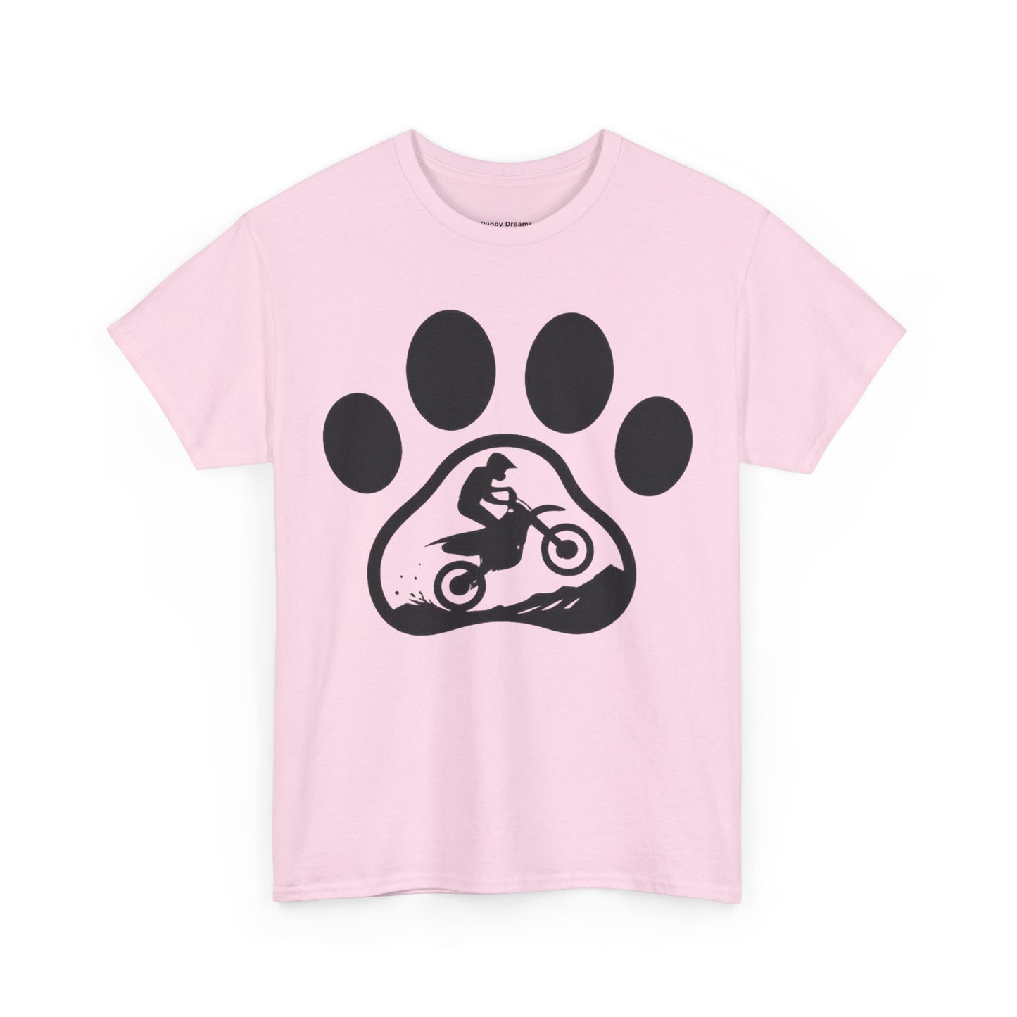 Motorcycle Paw Print Tee for Animal Lovers, Unisex Heavy Cotton Tee, Gift for Bikers, Dog Dad Shirt, Casual Wear, Paw Print Design