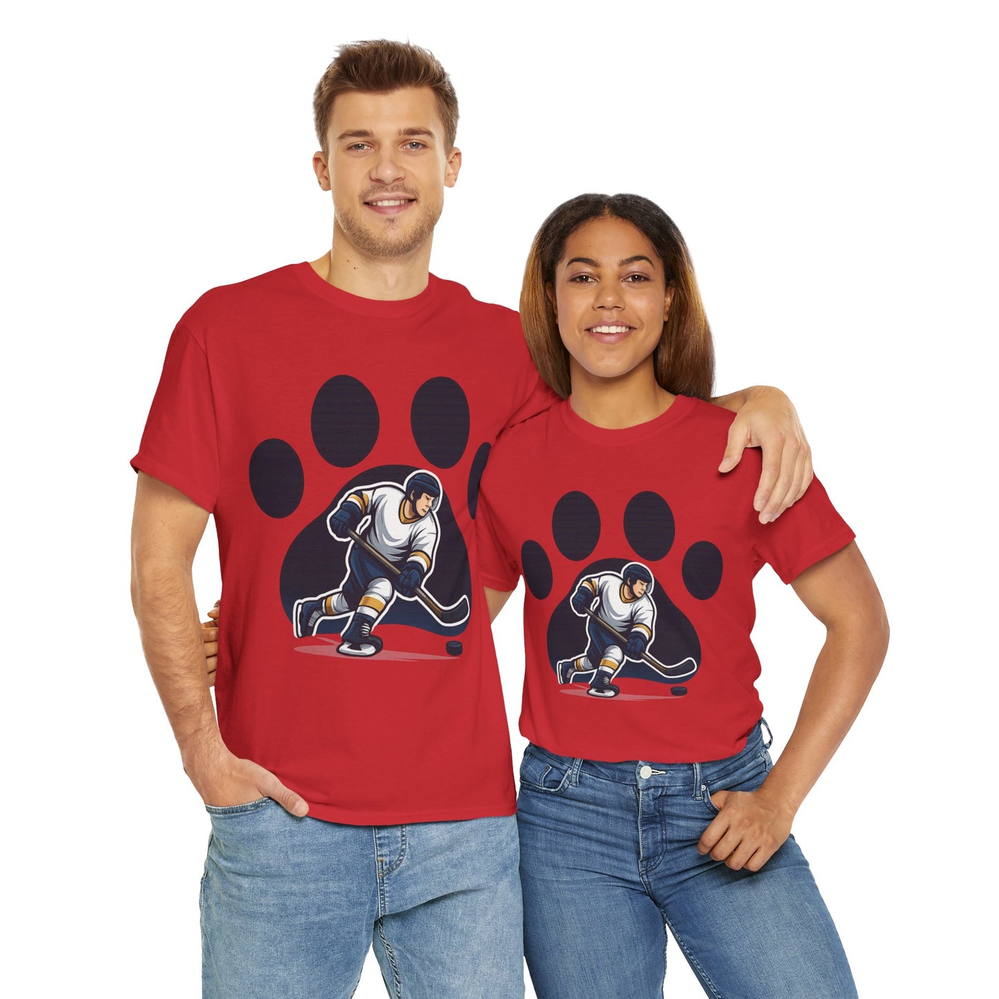 Hockey Paw Print Tee - Perfect for Ice Hockey Fans, Game Day Wear, Sports Events, Gifts for Athletes, Unisex Heavy Cotton T-Shirt