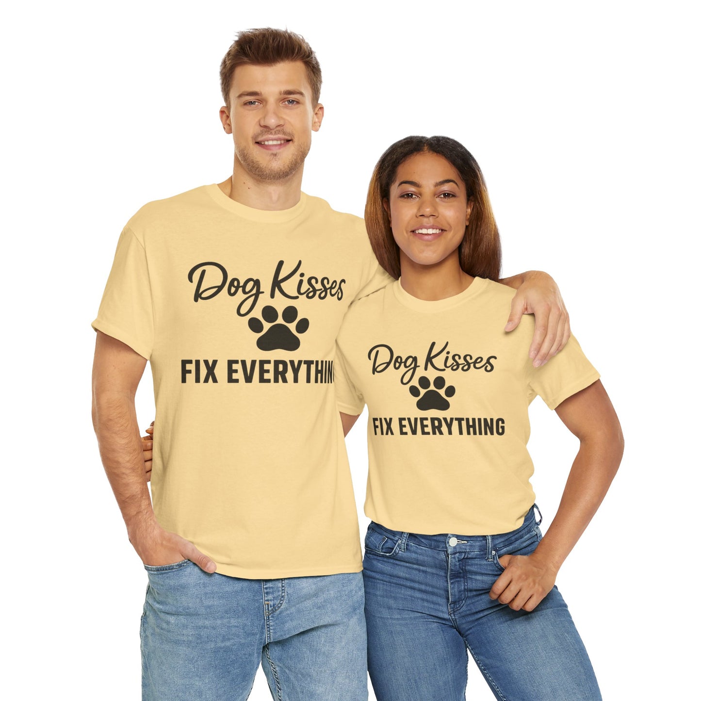 Dog Kisses Fix Everything Unisex Heavy Cotton Tee, Pet Lover Shirt, Gift for Dog Owners, Animal Rescue Supporter Tee, Casual Everyday Wear
