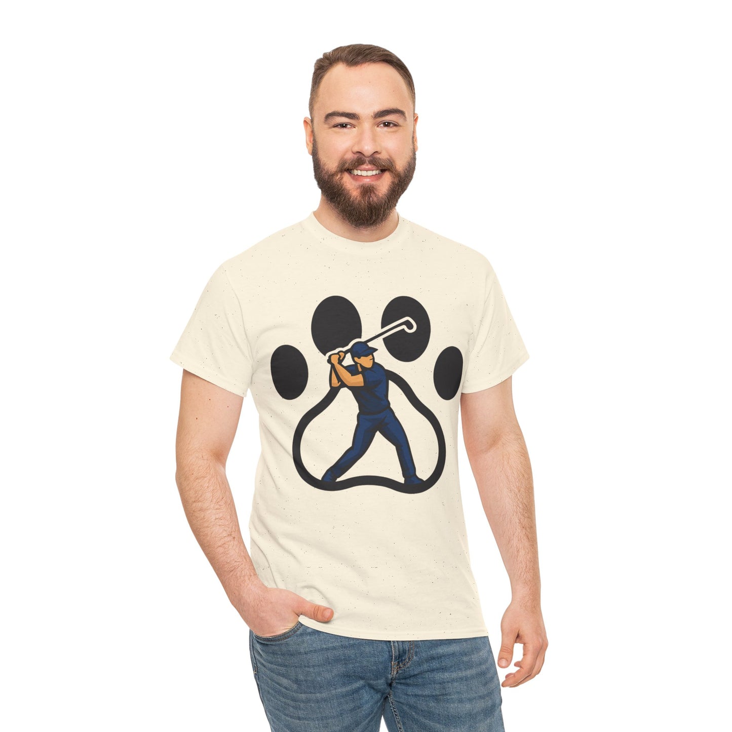 Paw Print Baseball Tee, Unisex Heavy Cotton Tee, Animal Lover Gift, Dog Dad Shirt, Casual Wear, Perfect for Birthdays, Sports Events