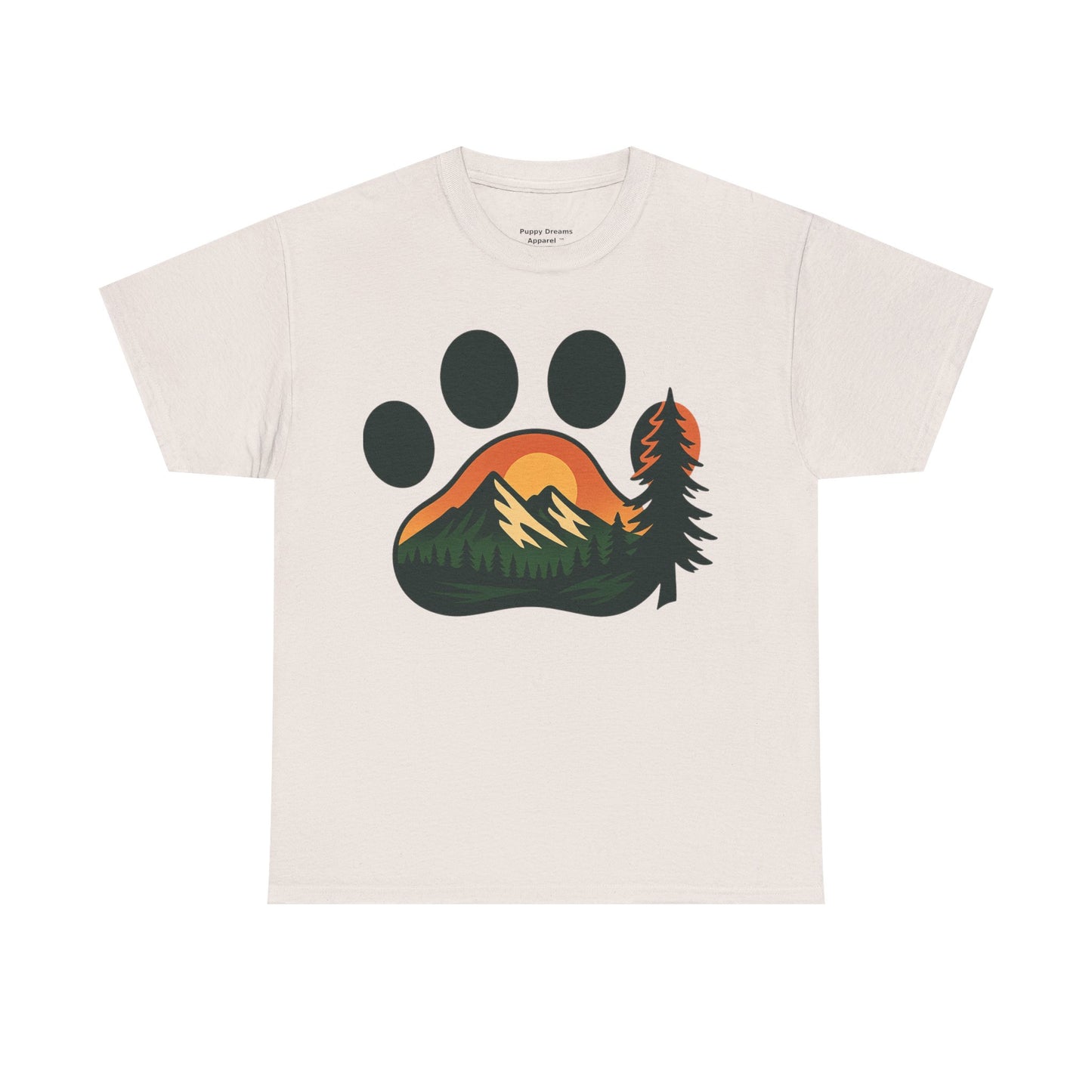 Nature-Inspired Paw Print Tee | Unisex Heavy Cotton T-Shirt for Animal Lovers, Outdoor Enthusiasts, Hiking, Camping, Gift Idea