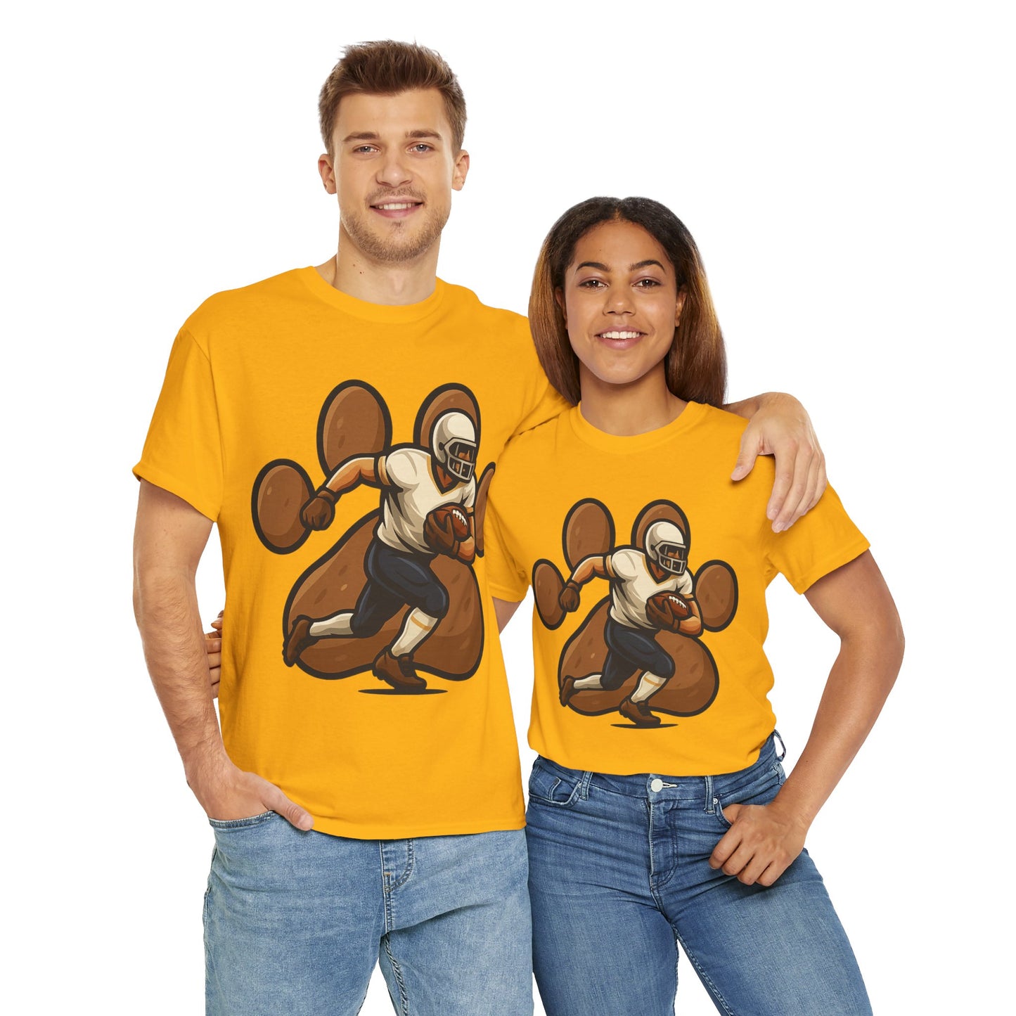 Football Paw Print Tee - Unisex Heavy Cotton T-Shirt, Sports Fan Gift, Game Day Apparel, Casual Wear, Team Spirit Tops