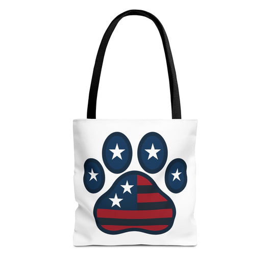 Patriotic Dog Paw Tote Bag | USA Flag Inspired | Perfect for Pet Lovers, Independence Day, Gift for Dog Moms, Eco-Friendly, AOP