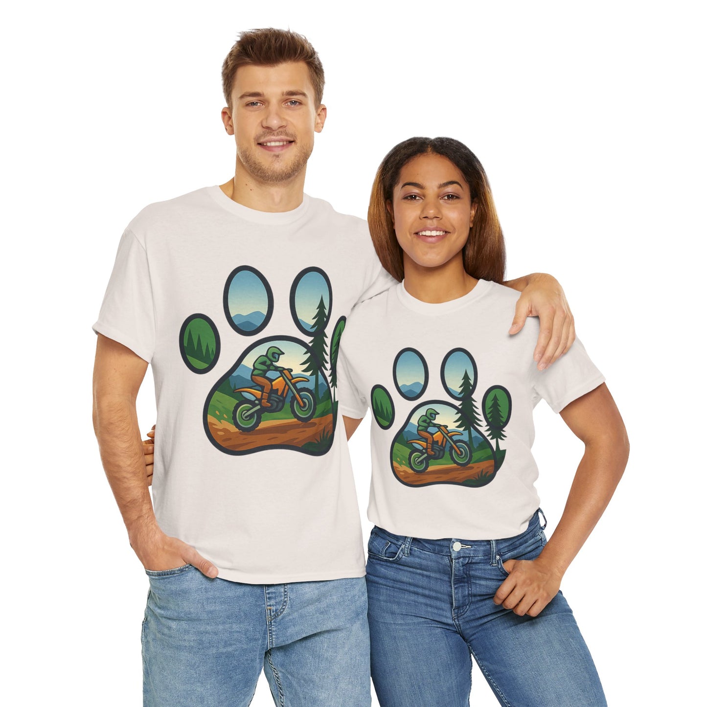 Adventure Paw Print T-Shirt, Unisex Cotton Tee, Outdoor Enthusiast Gift, Nature Lover Shirt, Motorcycle Graphics Tee