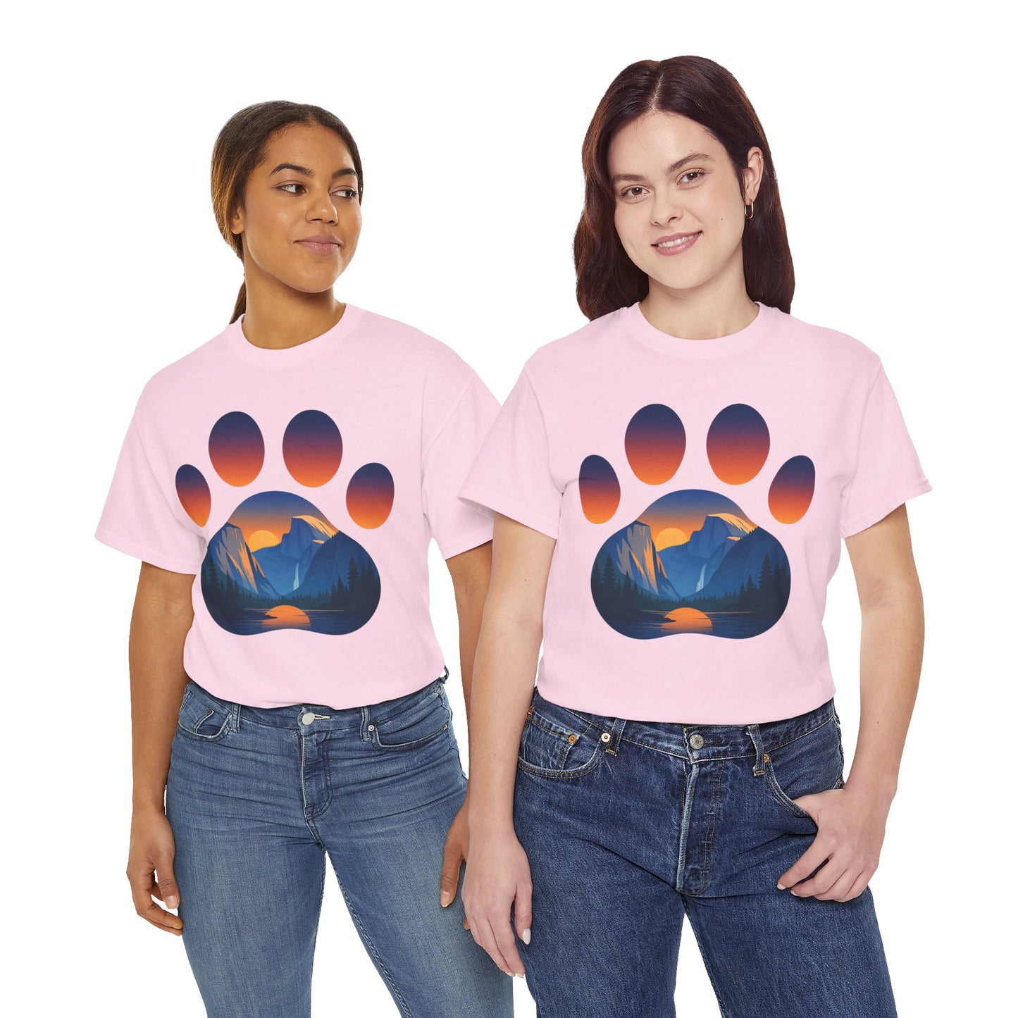 Mountain Sunset Paw Print Tee for Animal Lovers, Unisex Cotton Shirt, Gift for Pet Owners, Nature-Themed T-Shirt, Casual Wear