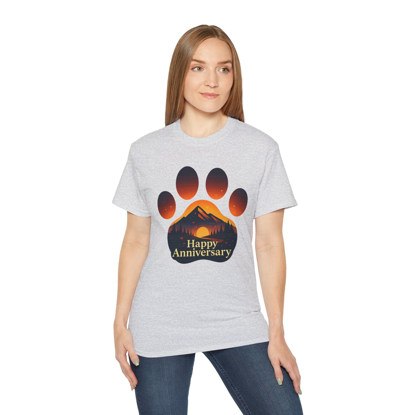 Happy Anniversary Paw Print Tee, Dog Lover Gift, Unisex Cotton T-Shirt, Pet Anniversary Apparel, Animal Lover Shirt