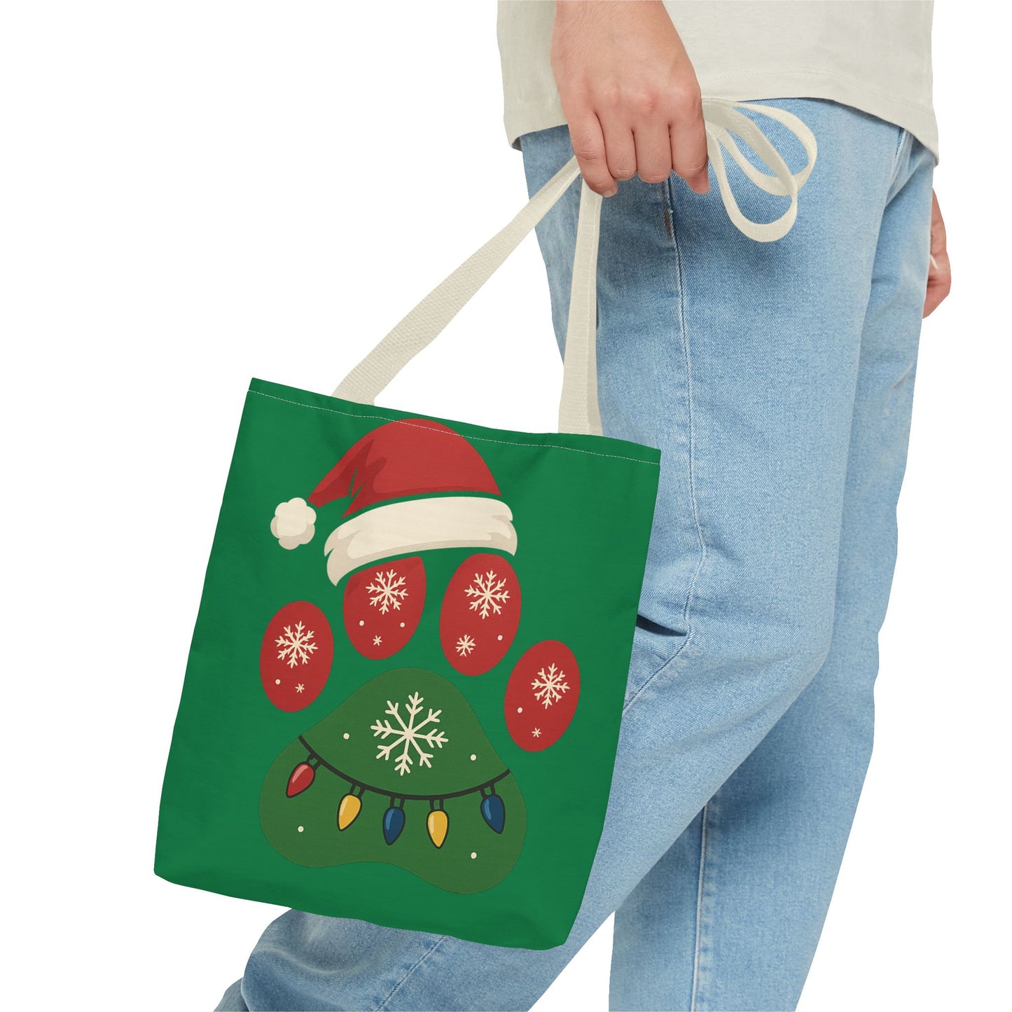 Festive Animal Paw Print Tote Bag, Holiday Shopper Tote, Christmas Gift Bag, Eco-Friendly Holiday Tote, Pet Lover's Tote