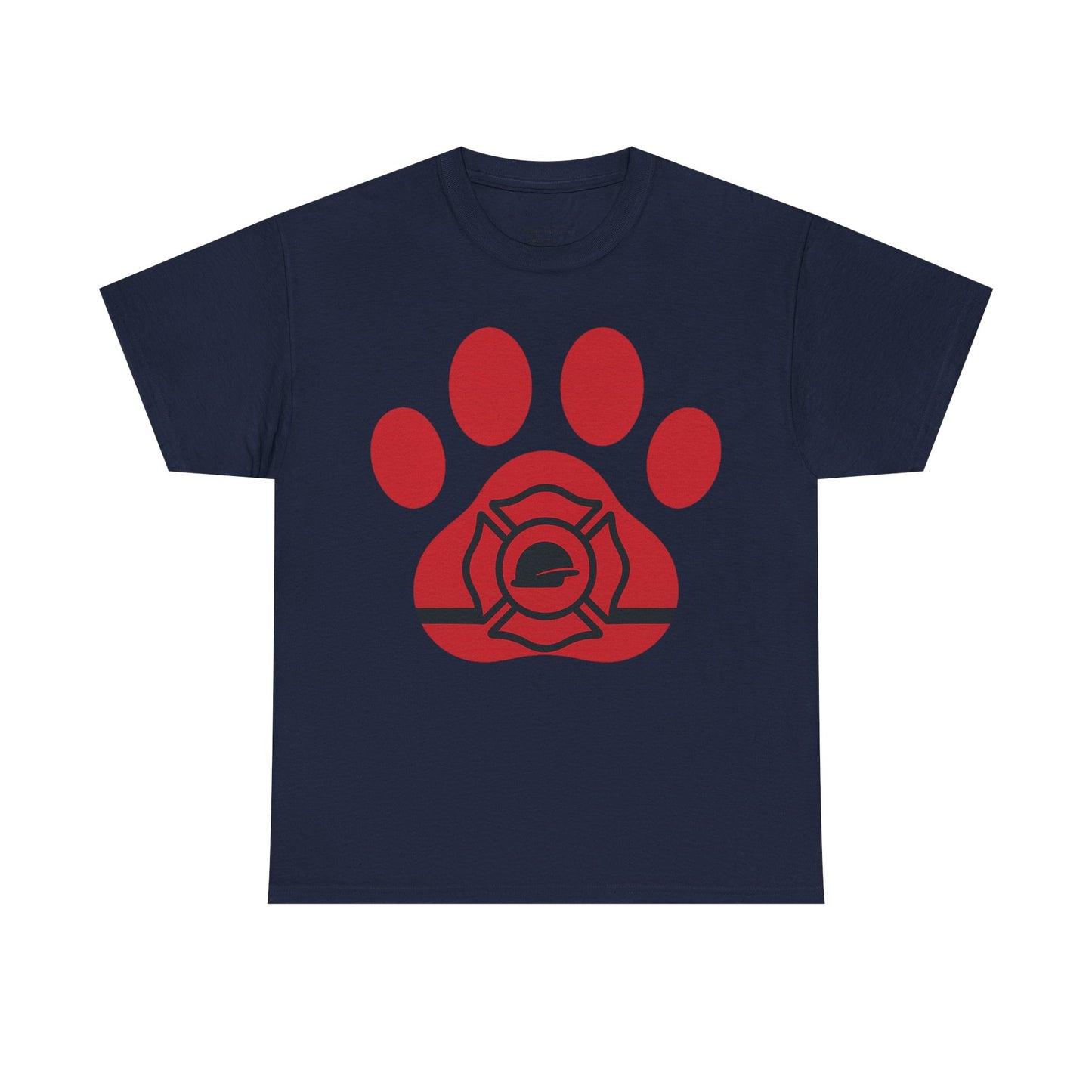 Firefighter Paw Print Tee, Unisex Heavy Cotton T-Shirt, Animal Lover Gift, Firefighter Appreciation, Casual Wear, Pet Lover Apparel