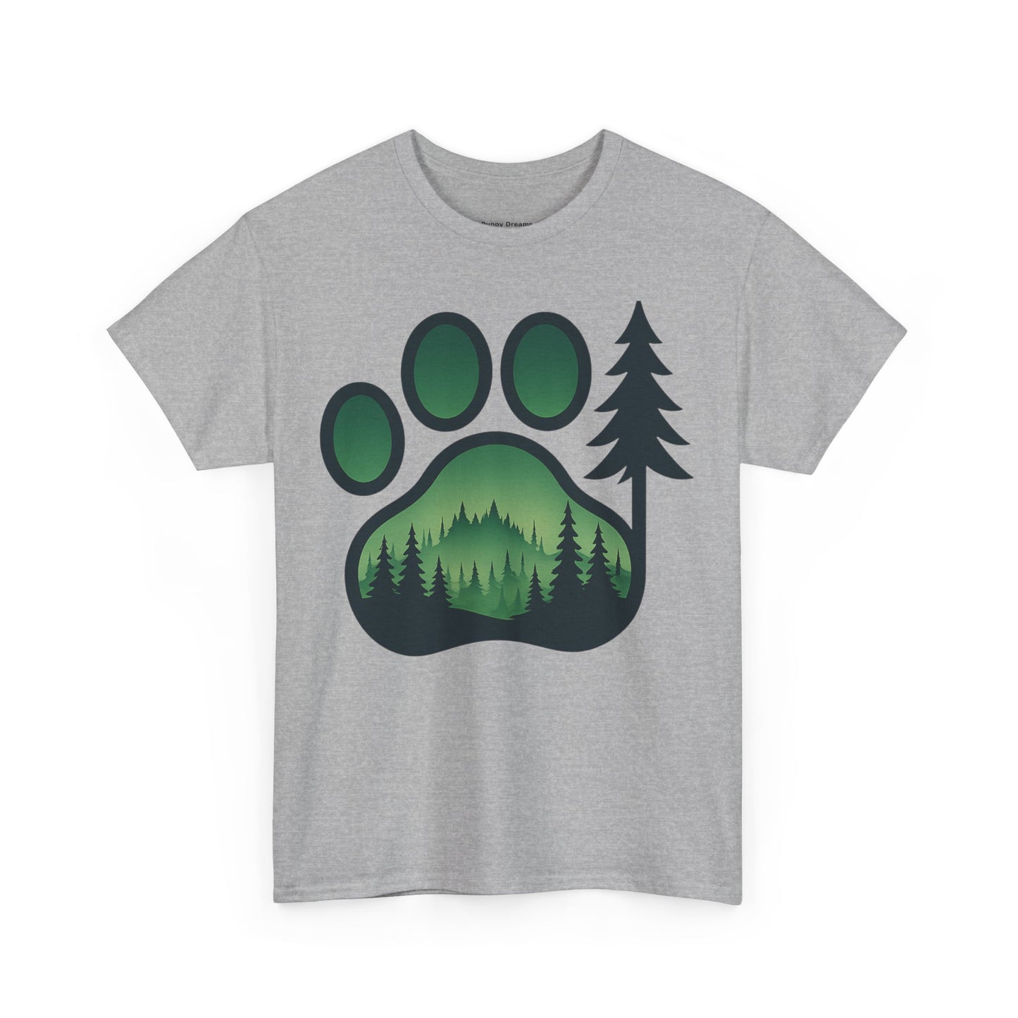 Eco-Friendly Unisex Cotton Tee with Forest and Paw Print Design, Nature Lover Gift, Animal Advocacy T-Shirt, Adventure Wear, Casual Outfit