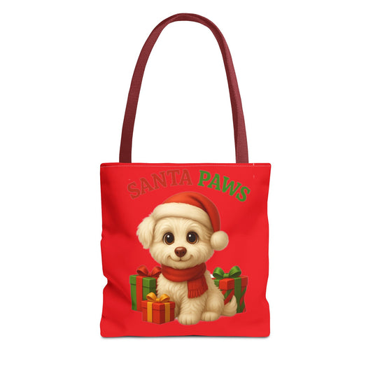 Adorable Santa Paws Tote Bag | Cute Christmas Pet Gift, Holiday Shopping, Pet Lover Accessory, Festive Handbag, Paw Print Tote