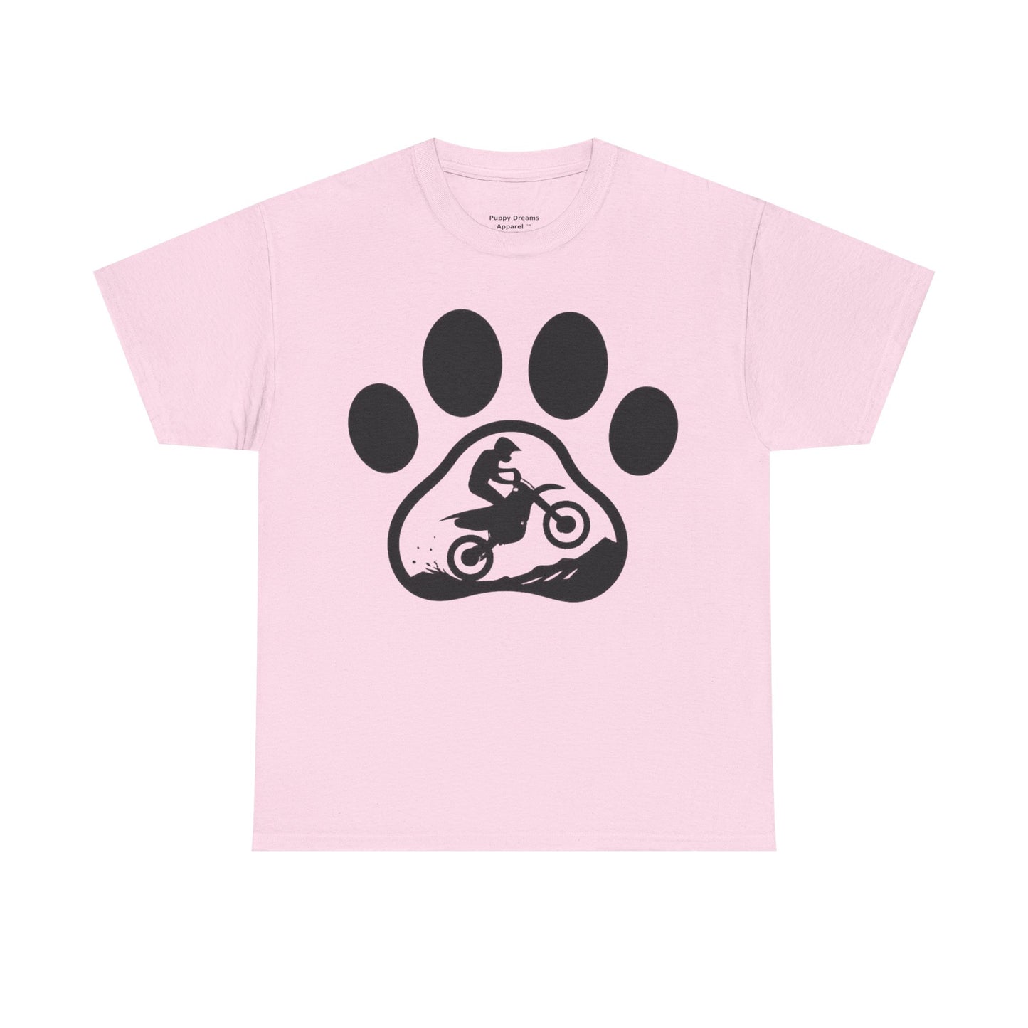 Motorcycle Paw Print Tee for Animal Lovers, Unisex Heavy Cotton Tee, Gift for Bikers, Dog Dad Shirt, Casual Wear, Paw Print Design