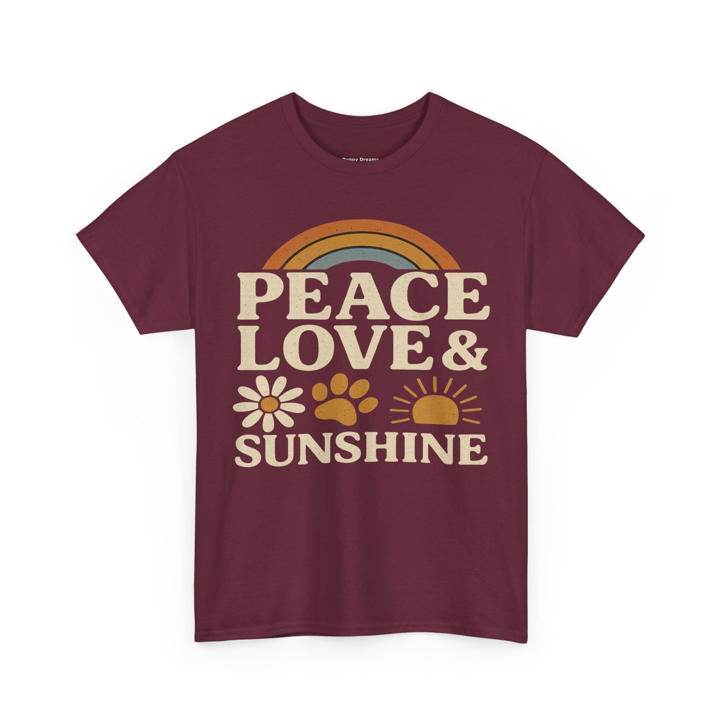 Peace Love Sunshine Unisex Heavy Cotton Tee – Cozy Vibes, Perfect for Casual Wear, Gift for Animal Lovers, Summer Days, Everyday Comfort
