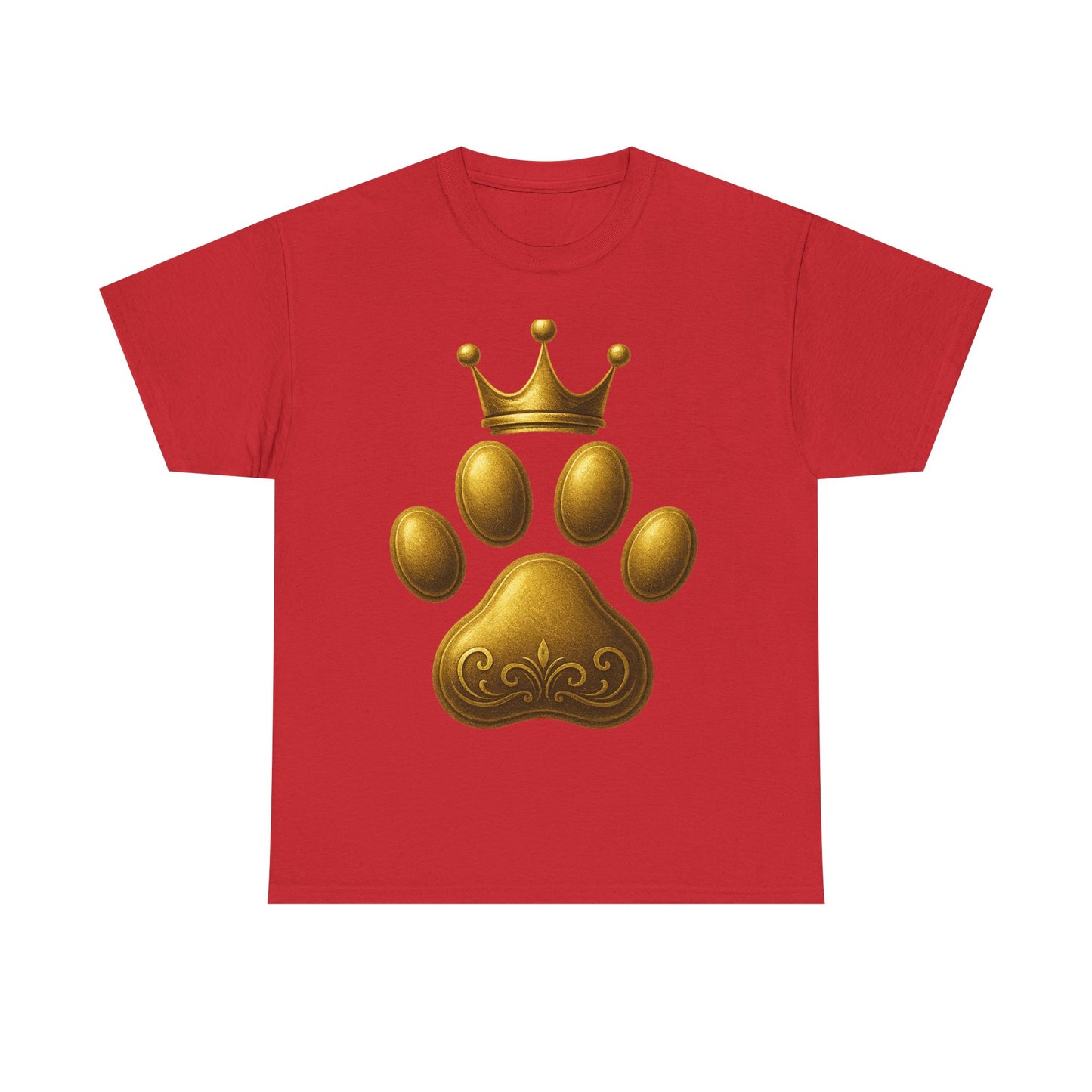 Golden Paw Print Unisex Heavy Cotton Tee | Pet Lover Shirt, Animal King Crown Tee, Gift for Dog Owners, Casual Daily Wear, Funny Pet Shirt