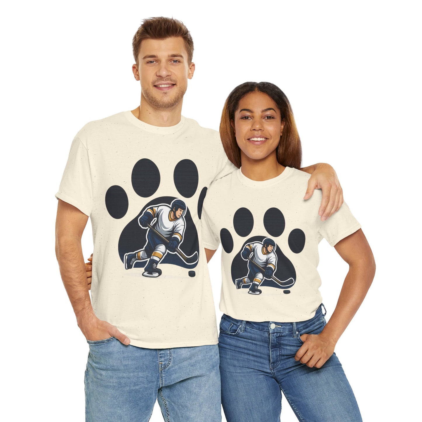 Hockey Paw Print Tee - Perfect for Ice Hockey Fans, Game Day Wear, Sports Events, Gifts for Athletes, Unisex Heavy Cotton T-Shirt