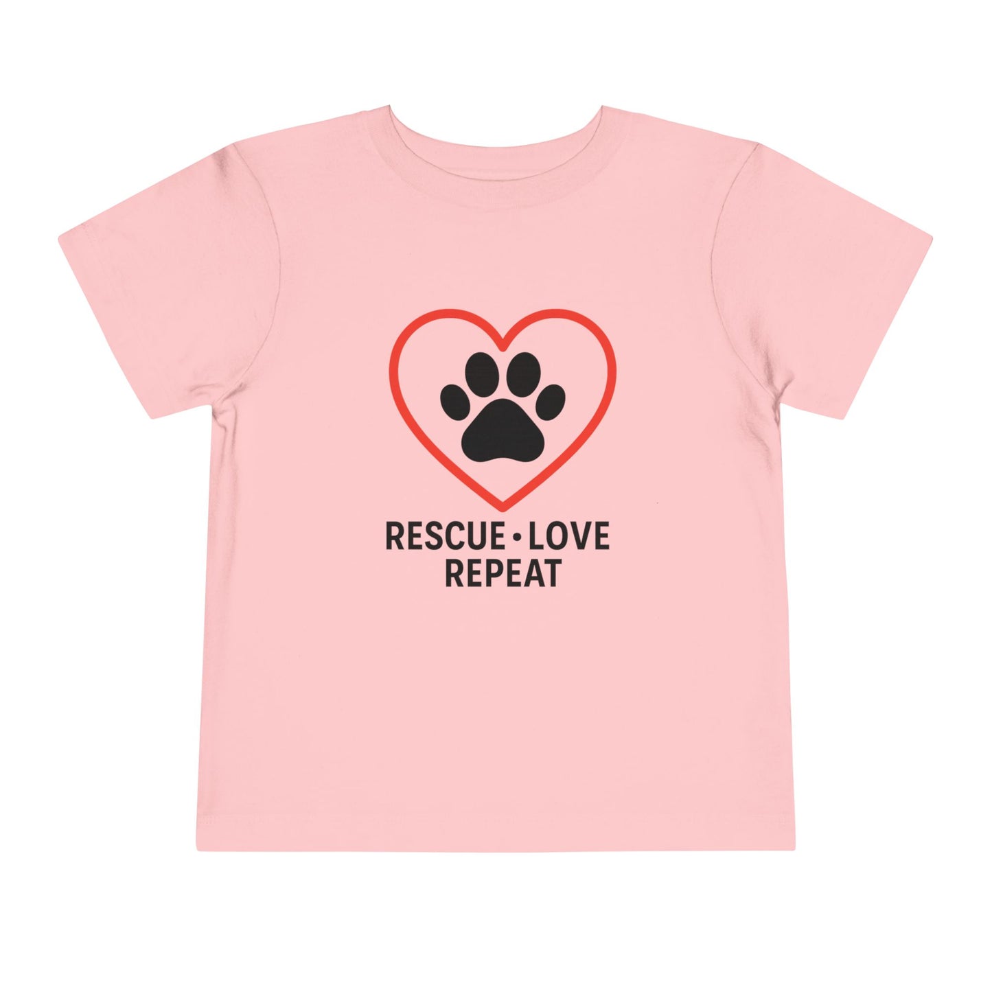 Rescue Love Repeat Toddler Tee, Kids Animal Lover Shirt, Adoption Support T-Shirt, Perfect Gift for Pet Lovers, Heart Paw Print Tee