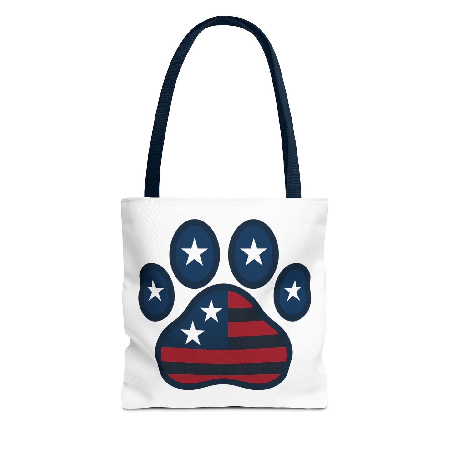 Patriotic Dog Paw Tote Bag | USA Flag Inspired | Perfect for Pet Lovers, Independence Day, Gift for Dog Moms, Eco-Friendly, AOP
