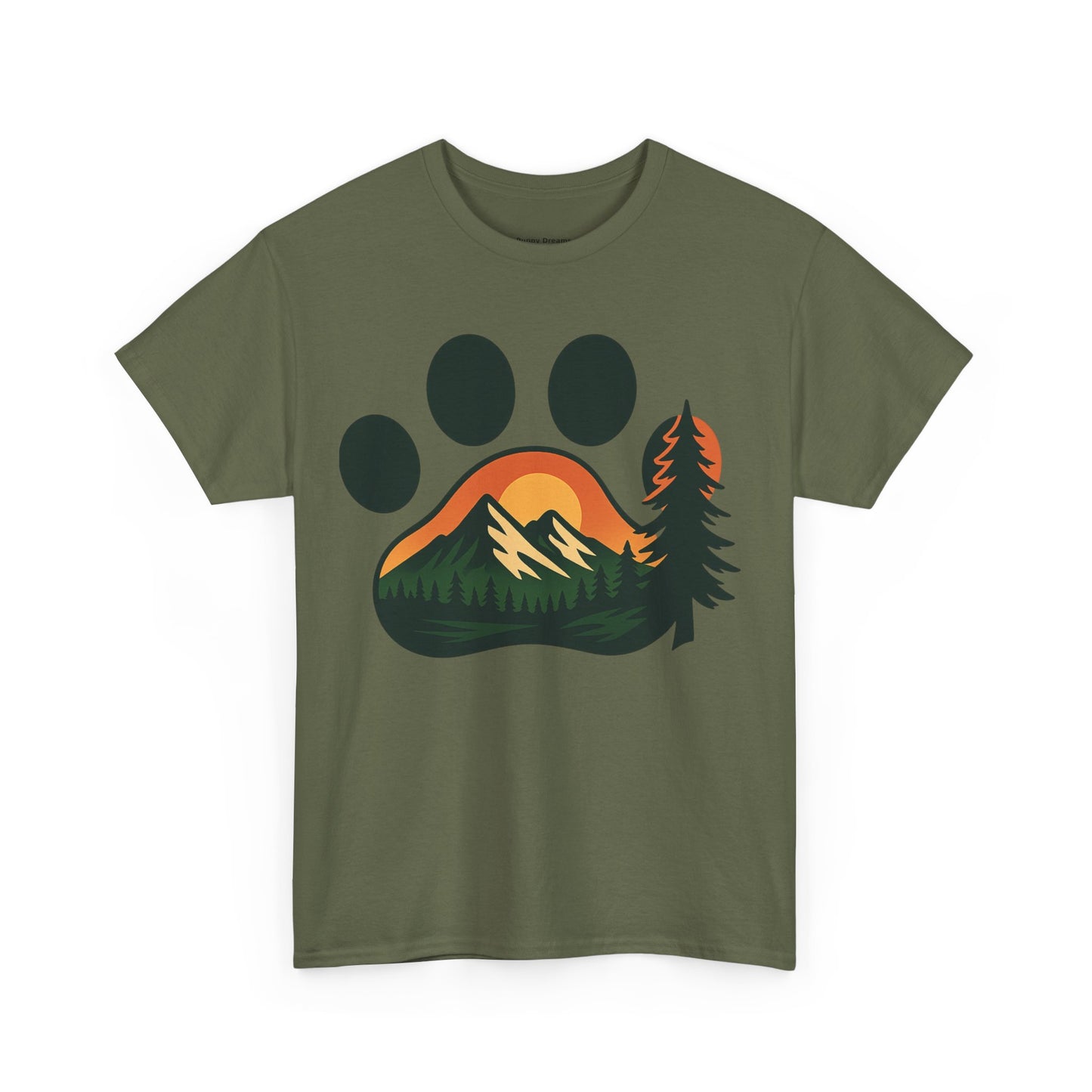 Nature-Inspired Paw Print Tee | Unisex Heavy Cotton T-Shirt for Animal Lovers, Outdoor Enthusiasts, Hiking, Camping, Gift Idea
