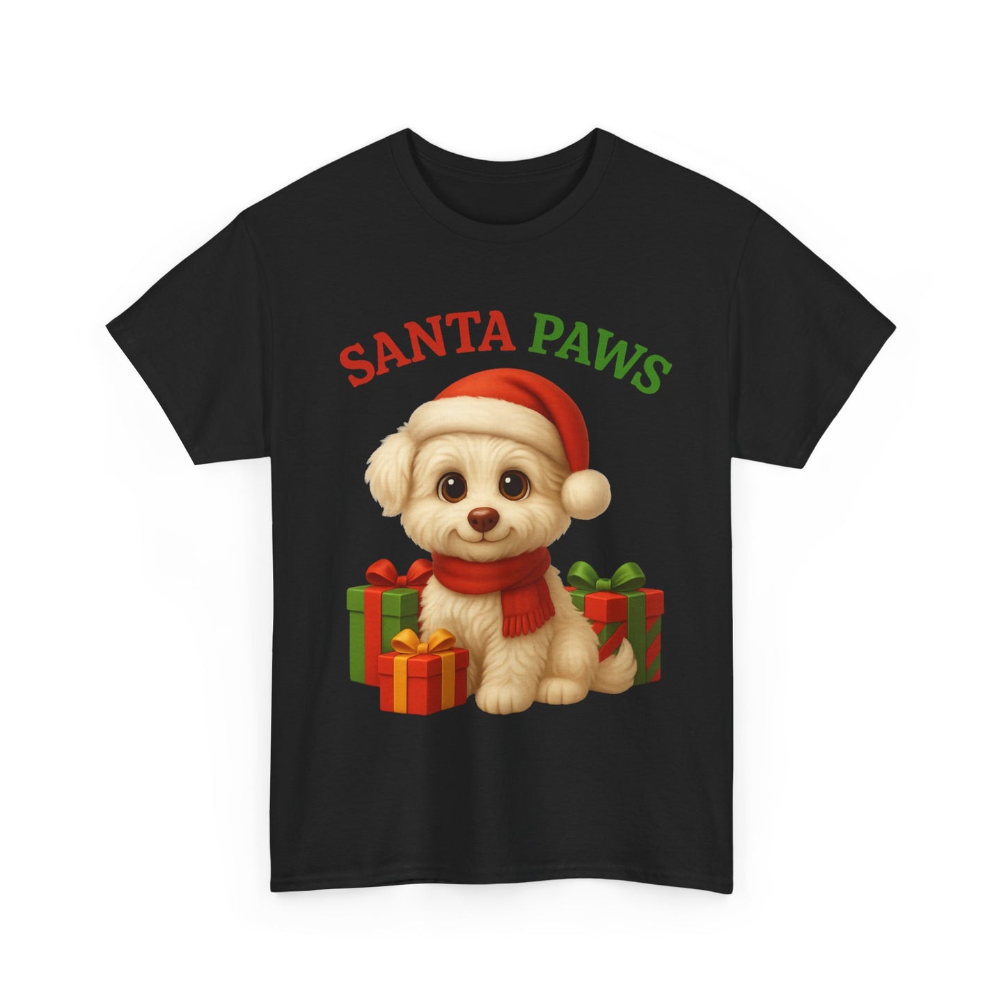 Santa Paws Unisex Heavy Cotton Tee - Festive Holiday Shirt, Christmas Dog Lovers, Pet Gifts, Cute Animal Apparel, Winter Tee