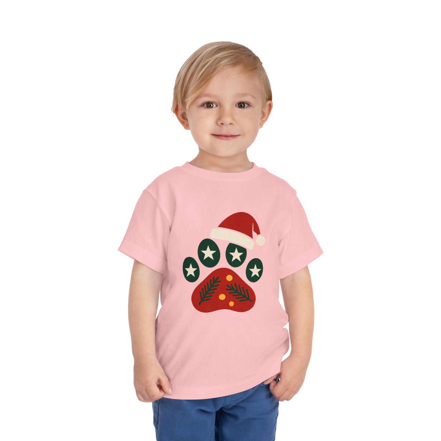 Festive Toddler Tee with Christmas Paw Print Design, Holiday Outfit, Kids Christmas Shirt, Cute Gift for Toddlers, Infant Apparel