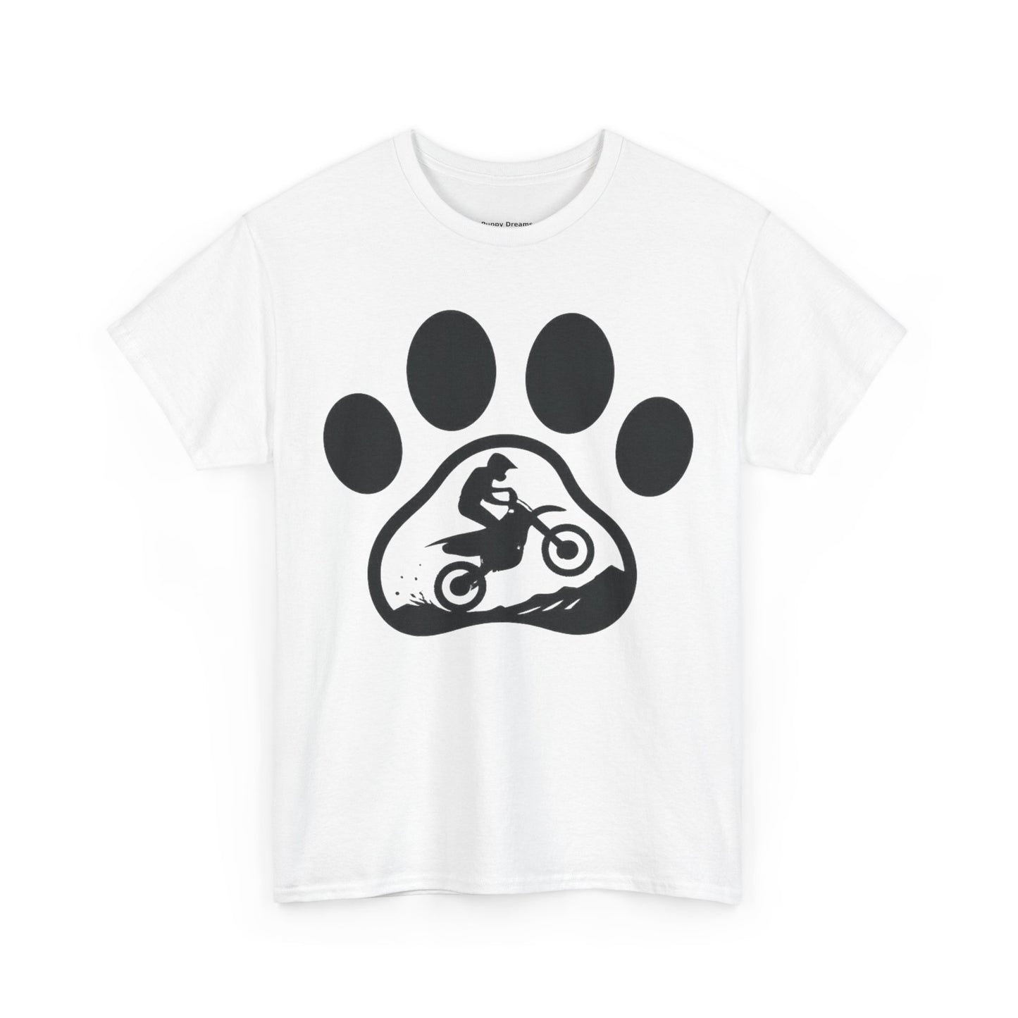 Motorcycle Paw Print Tee for Animal Lovers, Unisex Heavy Cotton Tee, Gift for Bikers, Dog Dad Shirt, Casual Wear, Paw Print Design