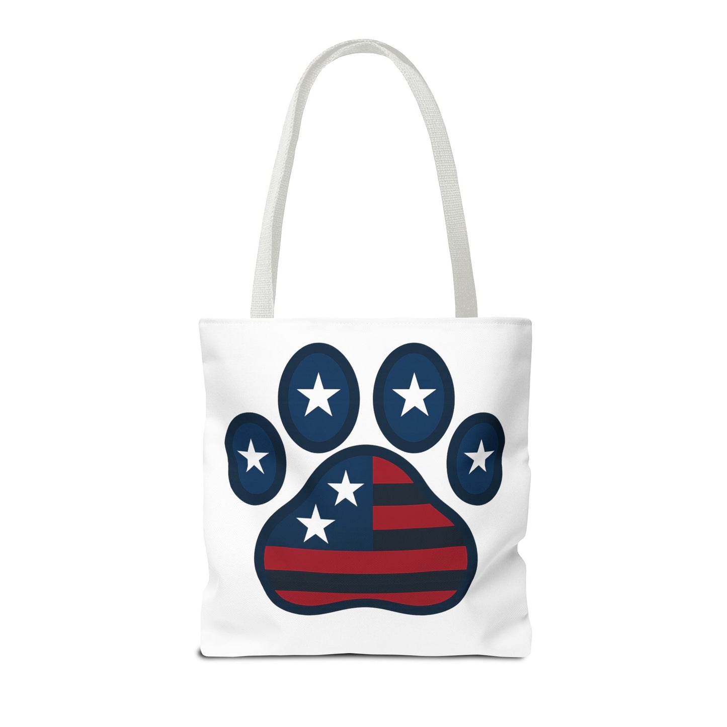 Patriotic Dog Paw Tote Bag | USA Flag Inspired | Perfect for Pet Lovers, Independence Day, Gift for Dog Moms, Eco-Friendly, AOP