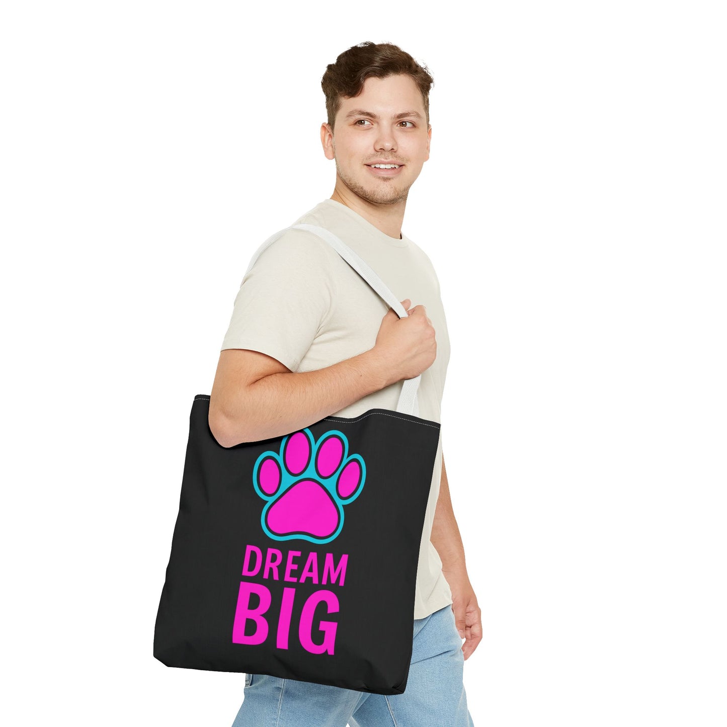 Dream Big Paw Print Tote Bag, Cute Dog Lover Gift, Pet Mom Accessory, Reusable Shopping Bag, Inspirational Dog Tote