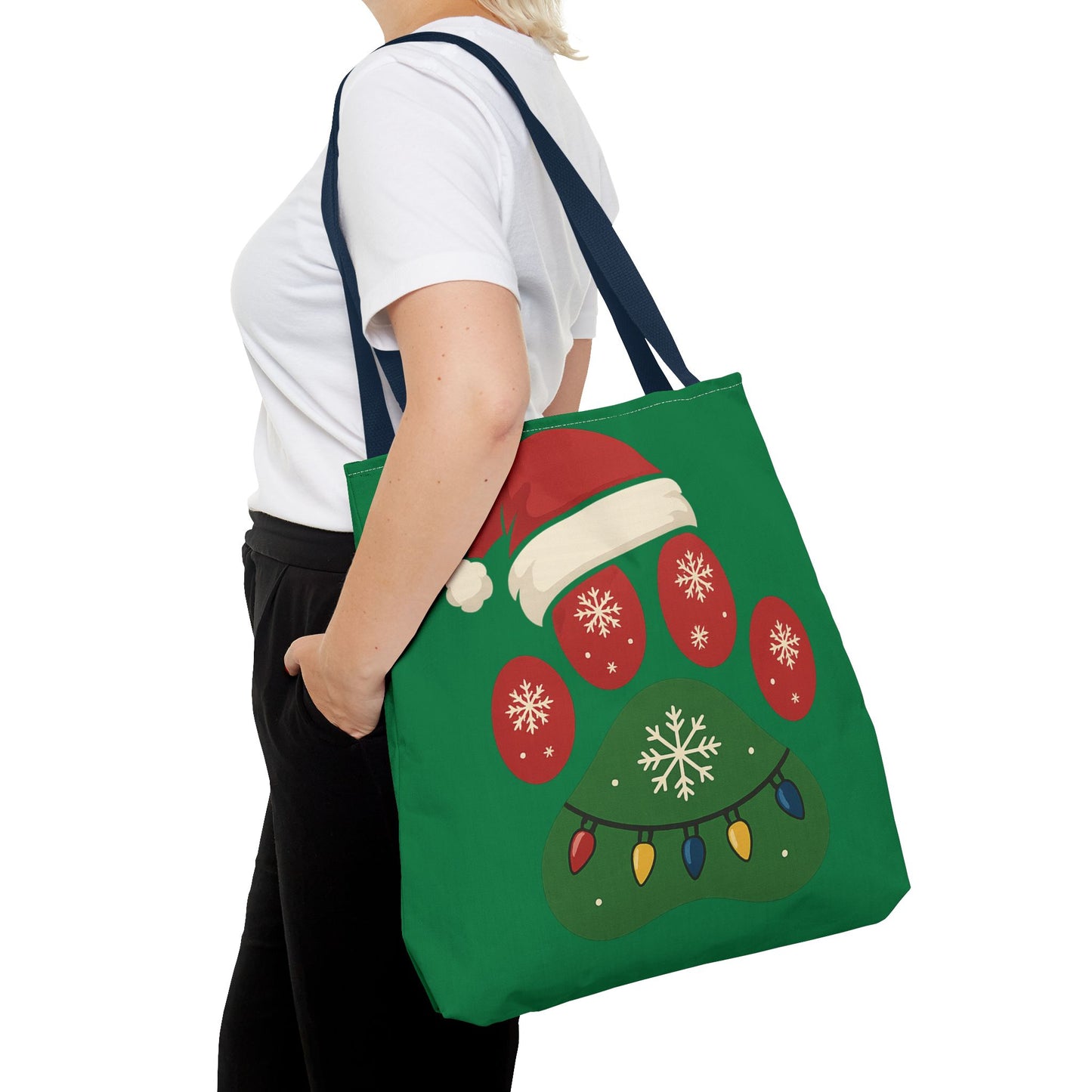 Festive Animal Paw Print Tote Bag, Holiday Shopper Tote, Christmas Gift Bag, Eco-Friendly Holiday Tote, Pet Lover's Tote