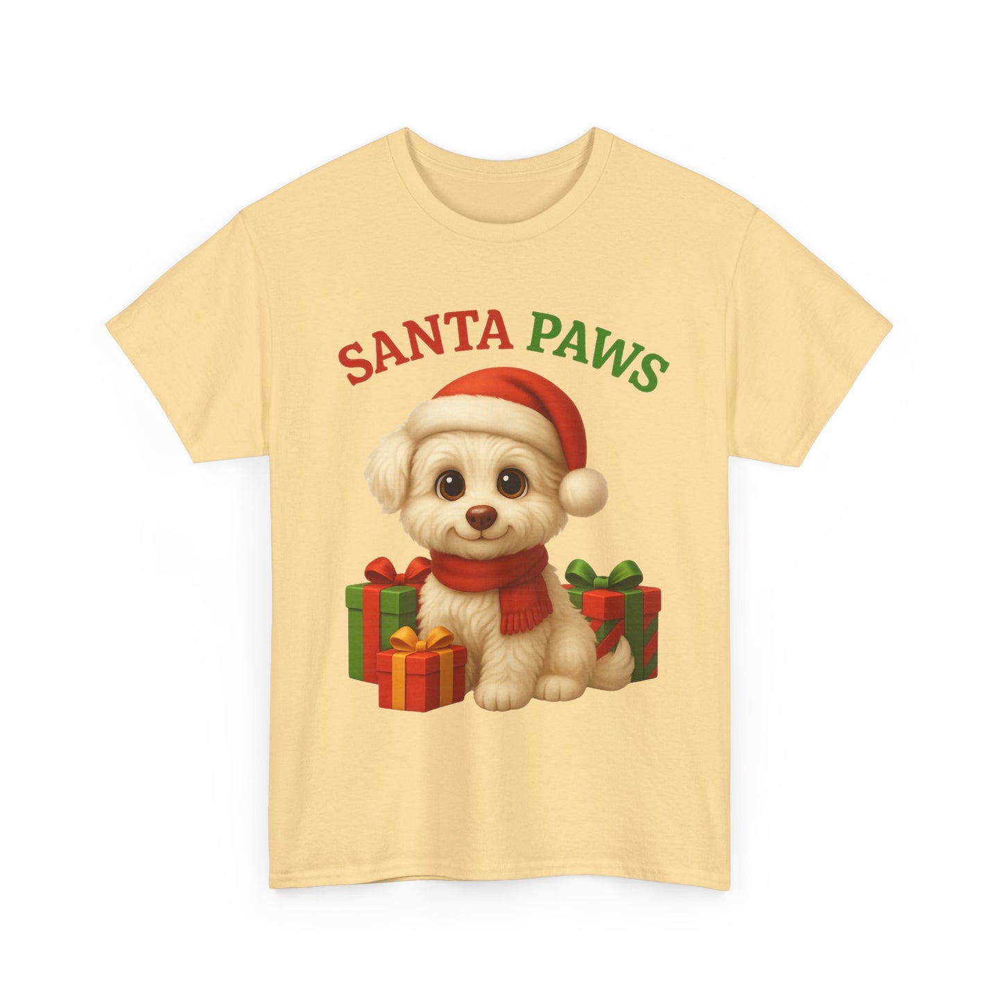 Santa Paws Unisex Heavy Cotton Tee - Festive Holiday Shirt, Christmas Dog Lovers, Pet Gifts, Cute Animal Apparel, Winter Tee