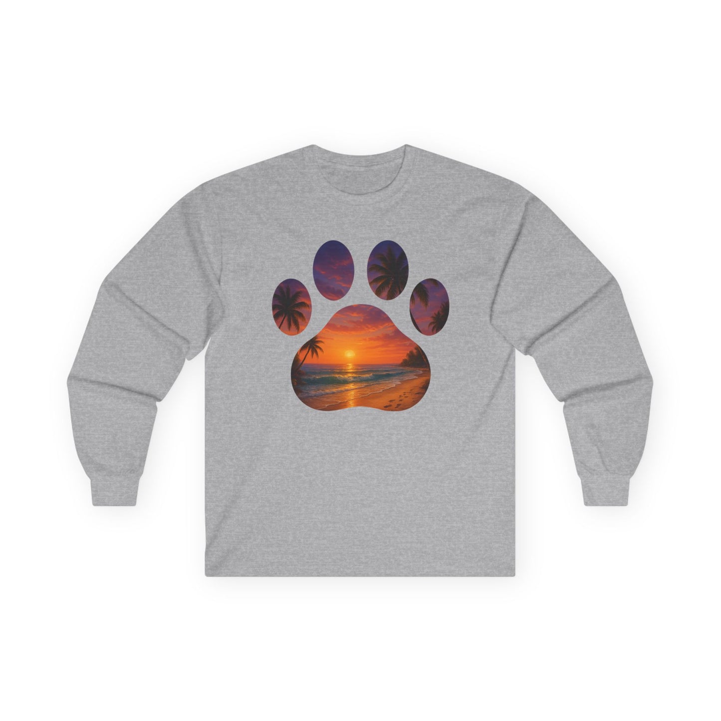 Sunset Paws Long Sleeve Tee, Pet Lover Gift, Animal Lover Apparel, Beach Sunset Shirt, Cozy Casual Wear