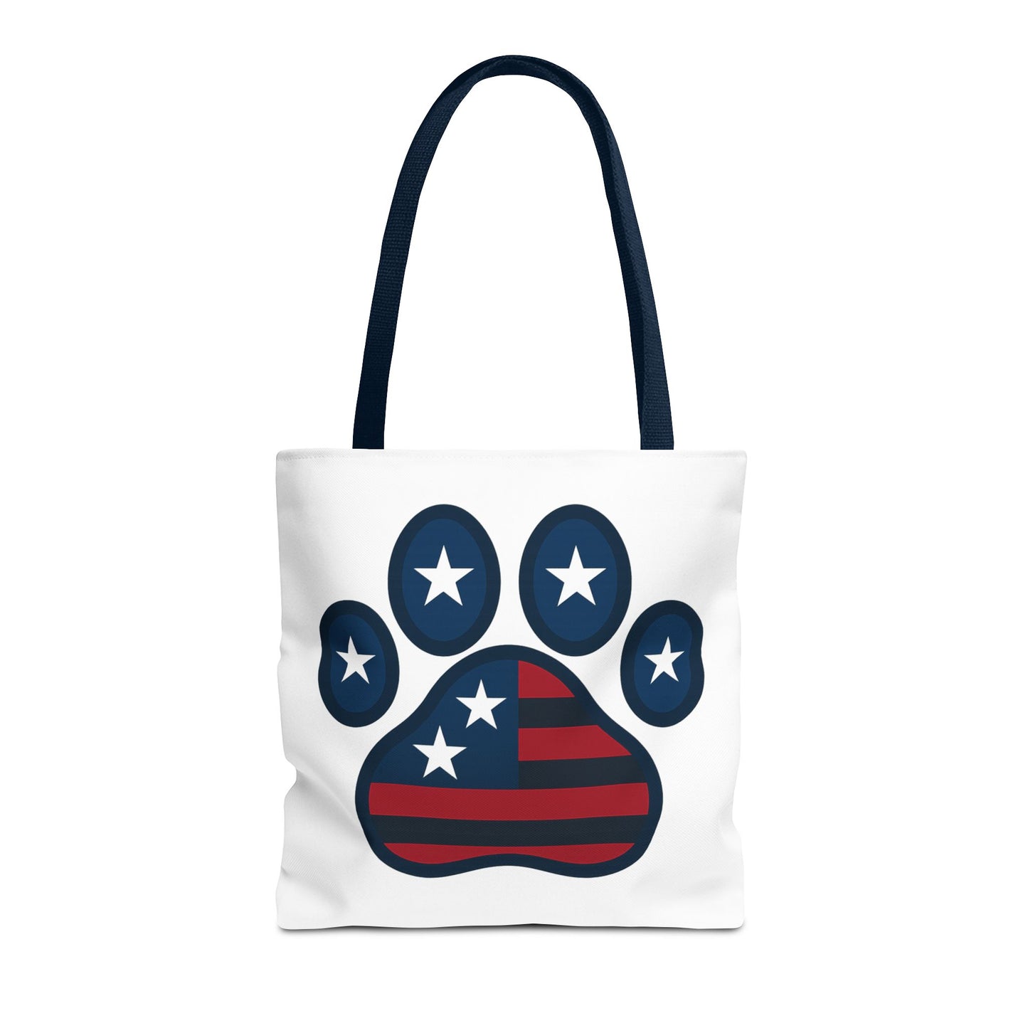 Patriotic Dog Paw Tote Bag | USA Flag Inspired | Perfect for Pet Lovers, Independence Day, Gift for Dog Moms, Eco-Friendly, AOP