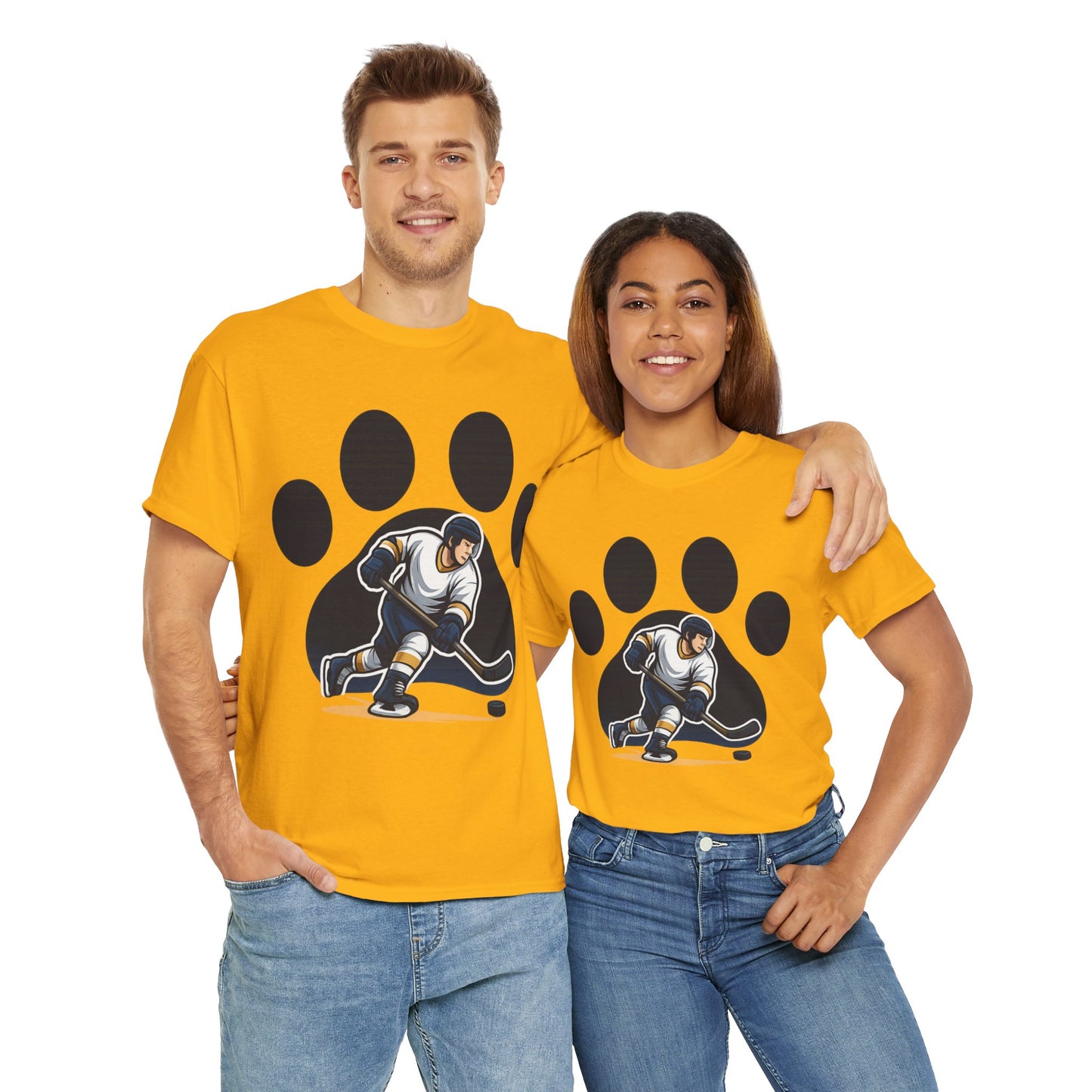 Hockey Paw Print Tee - Perfect for Ice Hockey Fans, Game Day Wear, Sports Events, Gifts for Athletes, Unisex Heavy Cotton T-Shirt