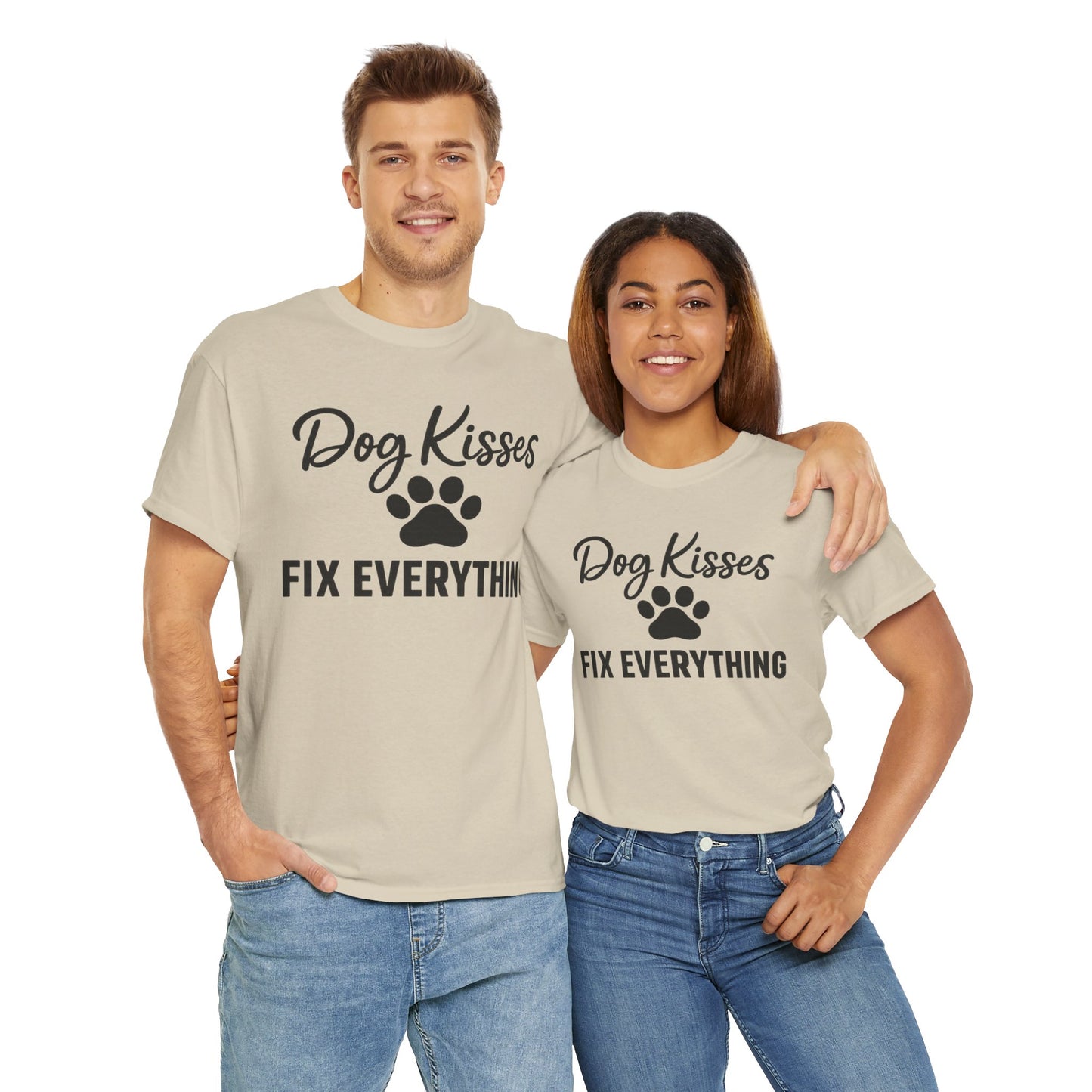 Dog Kisses Fix Everything Unisex Heavy Cotton Tee, Pet Lover Shirt, Gift for Dog Owners, Animal Rescue Supporter Tee, Casual Everyday Wear