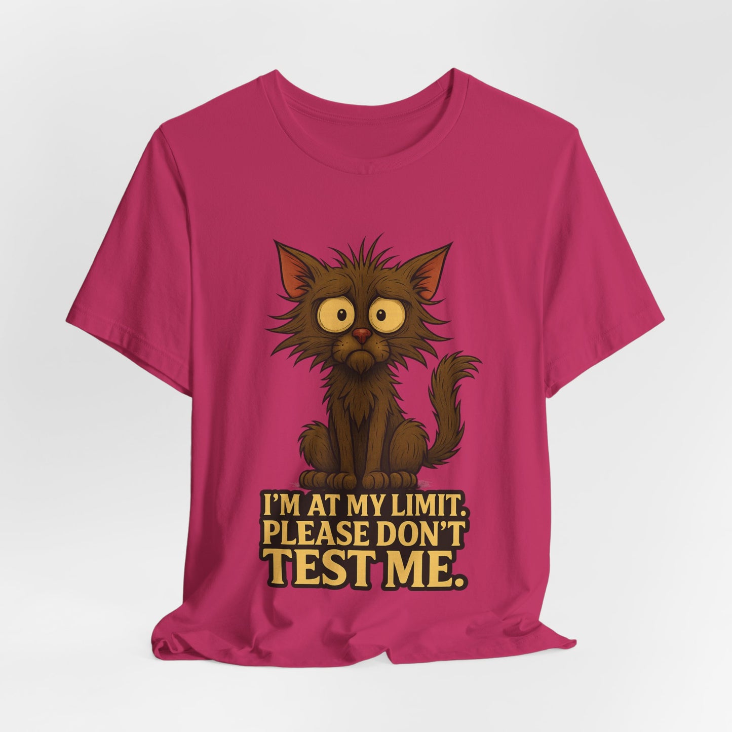 Funny Cat T-Shirt — "I'm At My Limit, Please Don't Test Me" Cute Stressed Kitty Graphic Tee