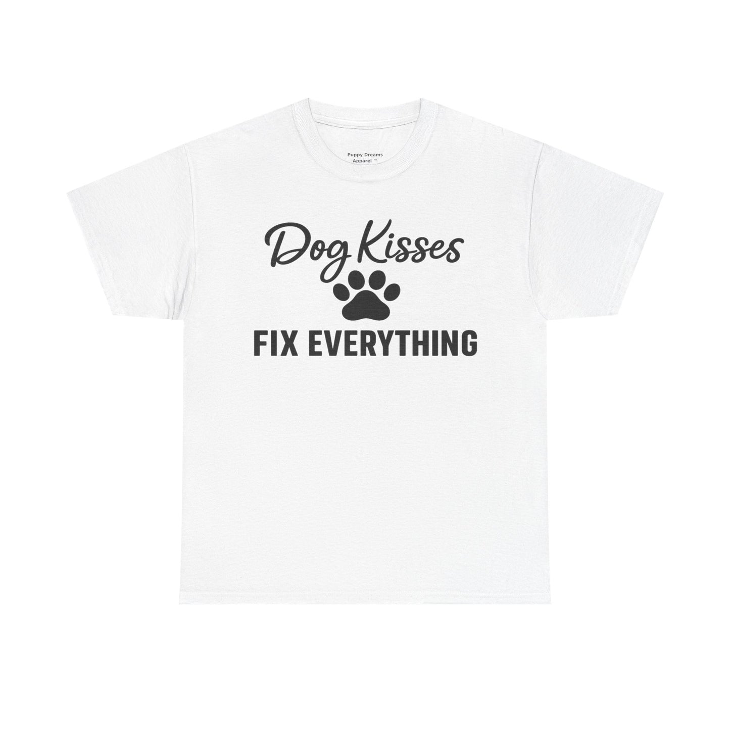 Dog Kisses Fix Everything Unisex Heavy Cotton Tee, Pet Lover Shirt, Gift for Dog Owners, Animal Rescue Supporter Tee, Casual Everyday Wear