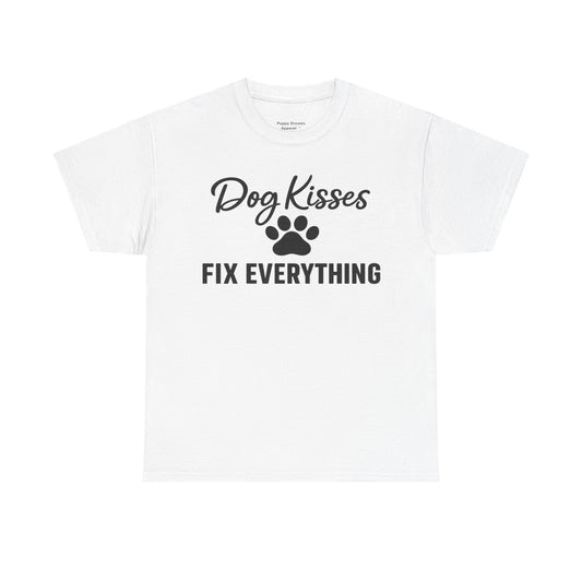 Dog Kisses Fix Everything Unisex Heavy Cotton Tee, Pet Lover Shirt, Gift for Dog Owners, Animal Rescue Supporter Tee, Casual Everyday Wear