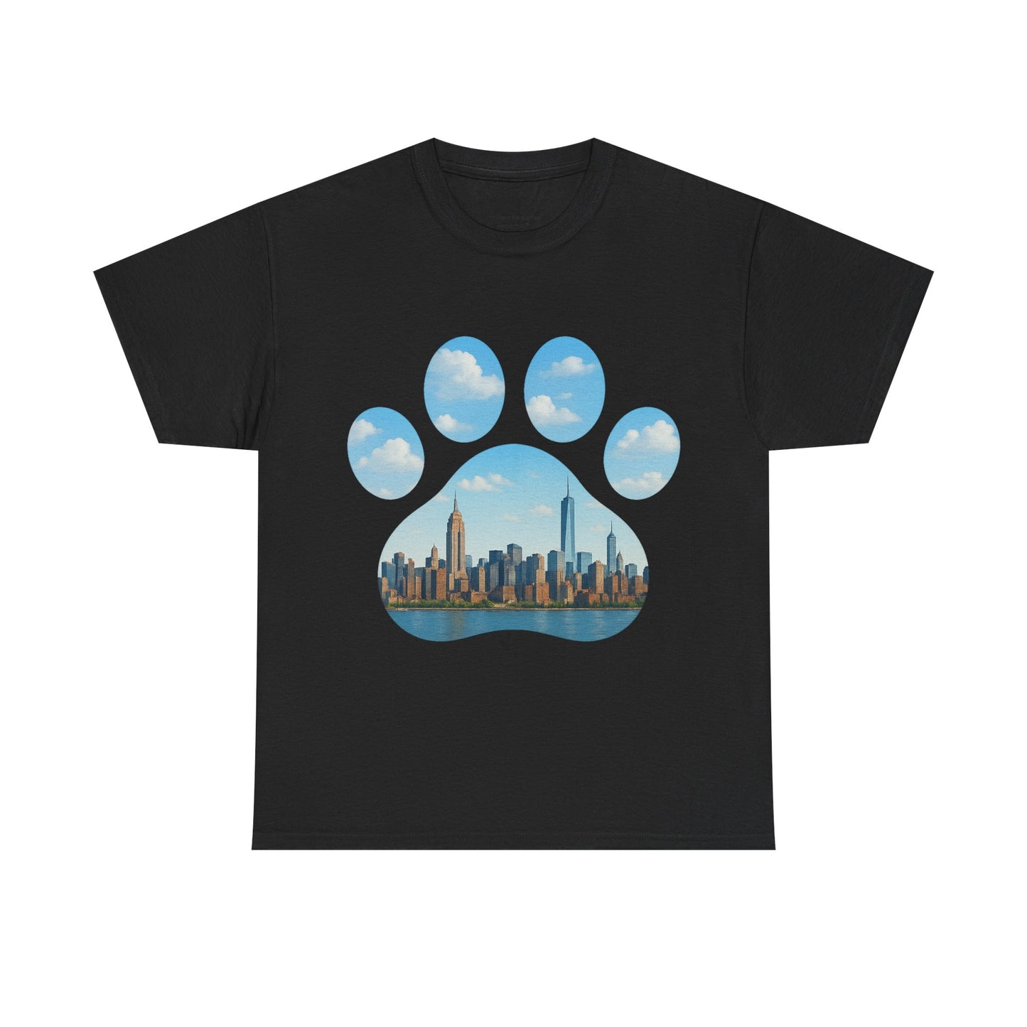 Cityscape Paw Print Unisex Heavy Cotton Tee, Dog Lover Gift, Casual Wear, Pet-Themed Apparel, Animal Lover Shirt, Nature-Inspired Tee