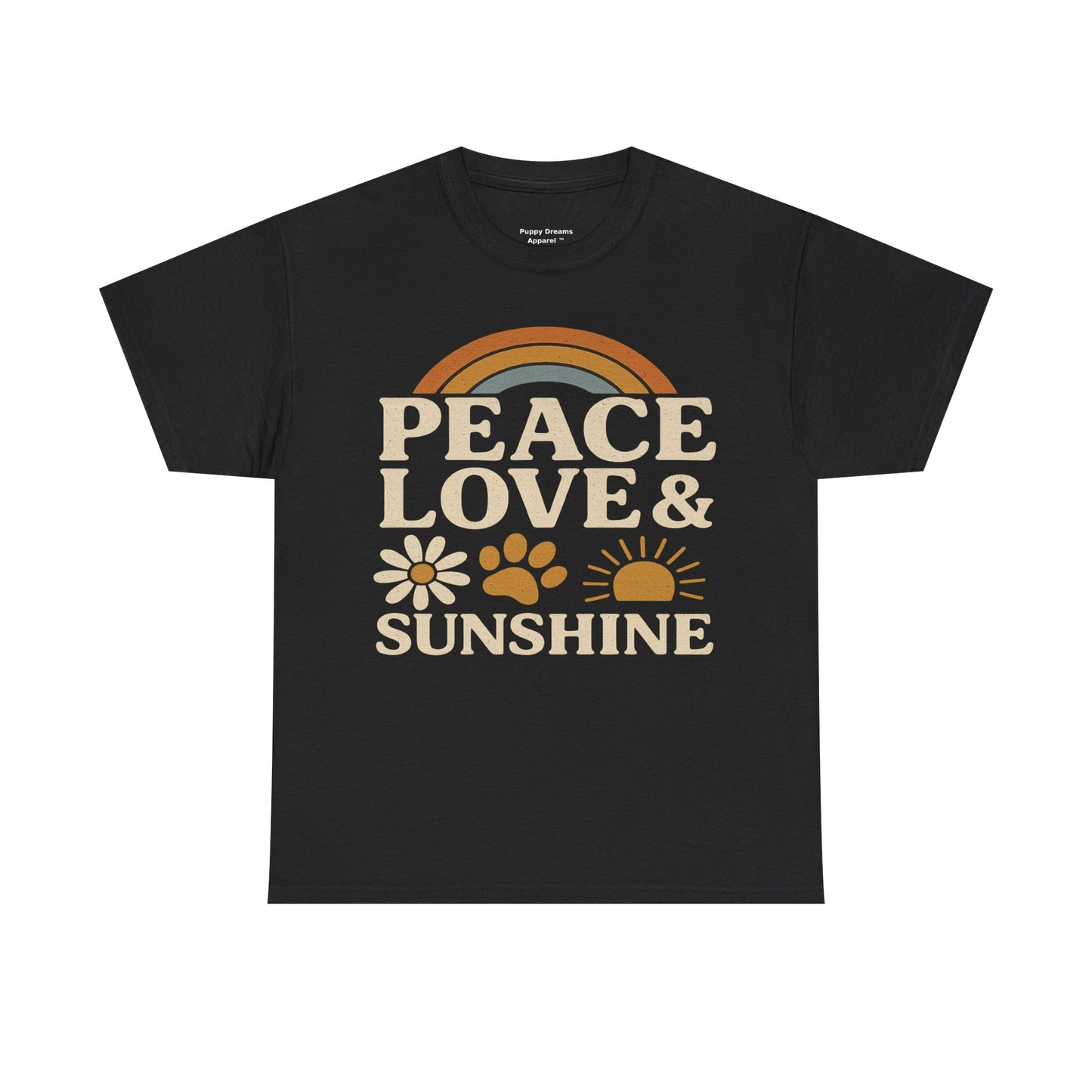 Peace Love Sunshine Unisex Heavy Cotton Tee – Cozy Vibes, Perfect for Casual Wear, Gift for Animal Lovers, Summer Days, Everyday Comfort