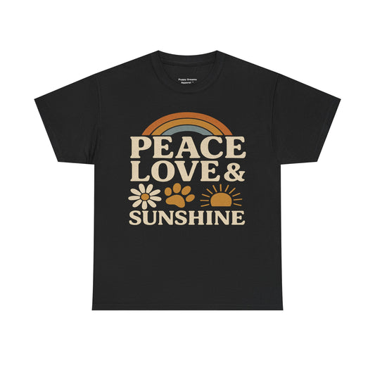 Peace Love Sunshine Unisex Heavy Cotton Tee – Cozy Vibes, Perfect for Casual Wear, Gift for Animal Lovers, Summer Days, Everyday Comfort